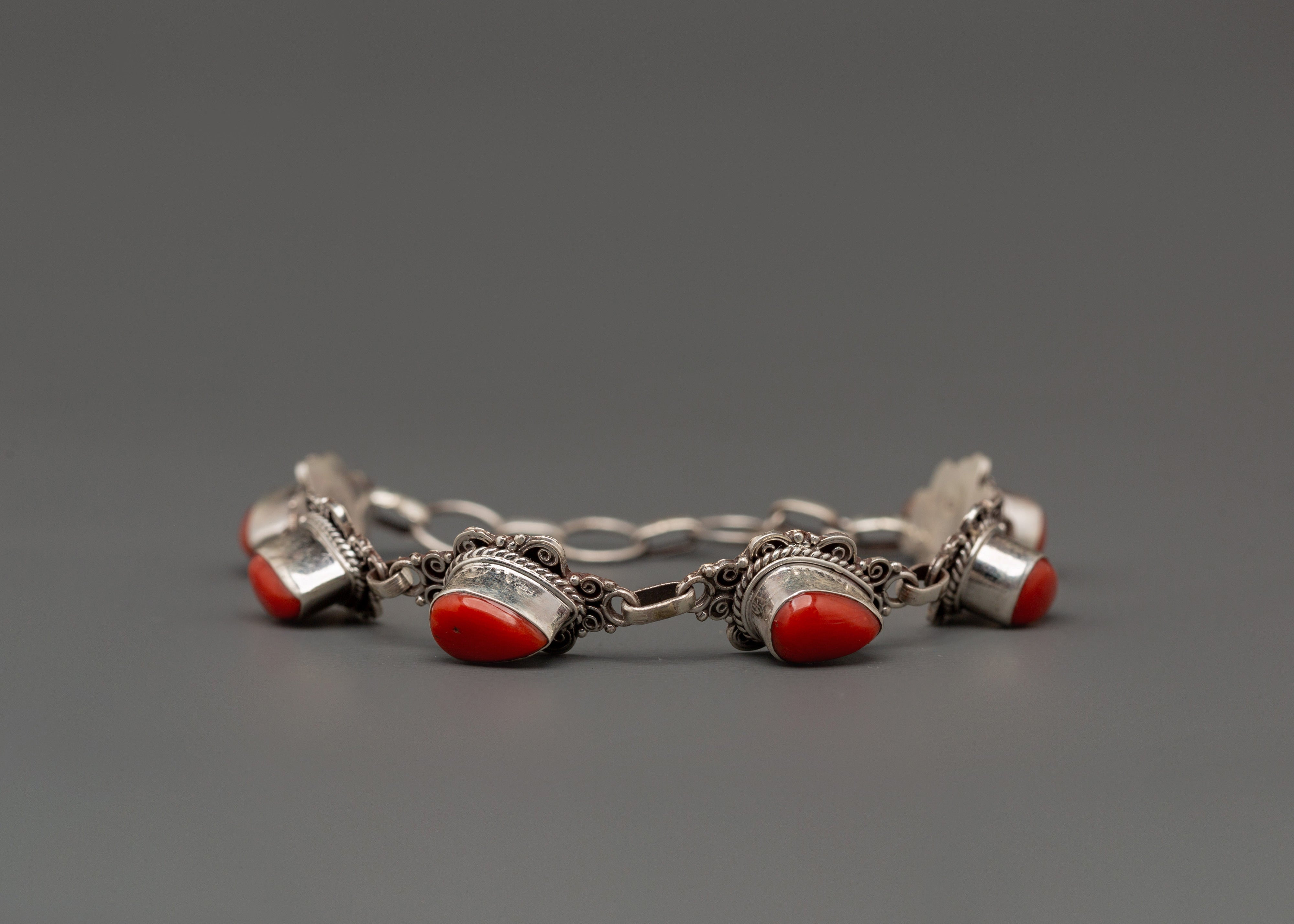 Coral Gemstone Bracelet | 21cm 92.5 Sterling Silver Jewelry
