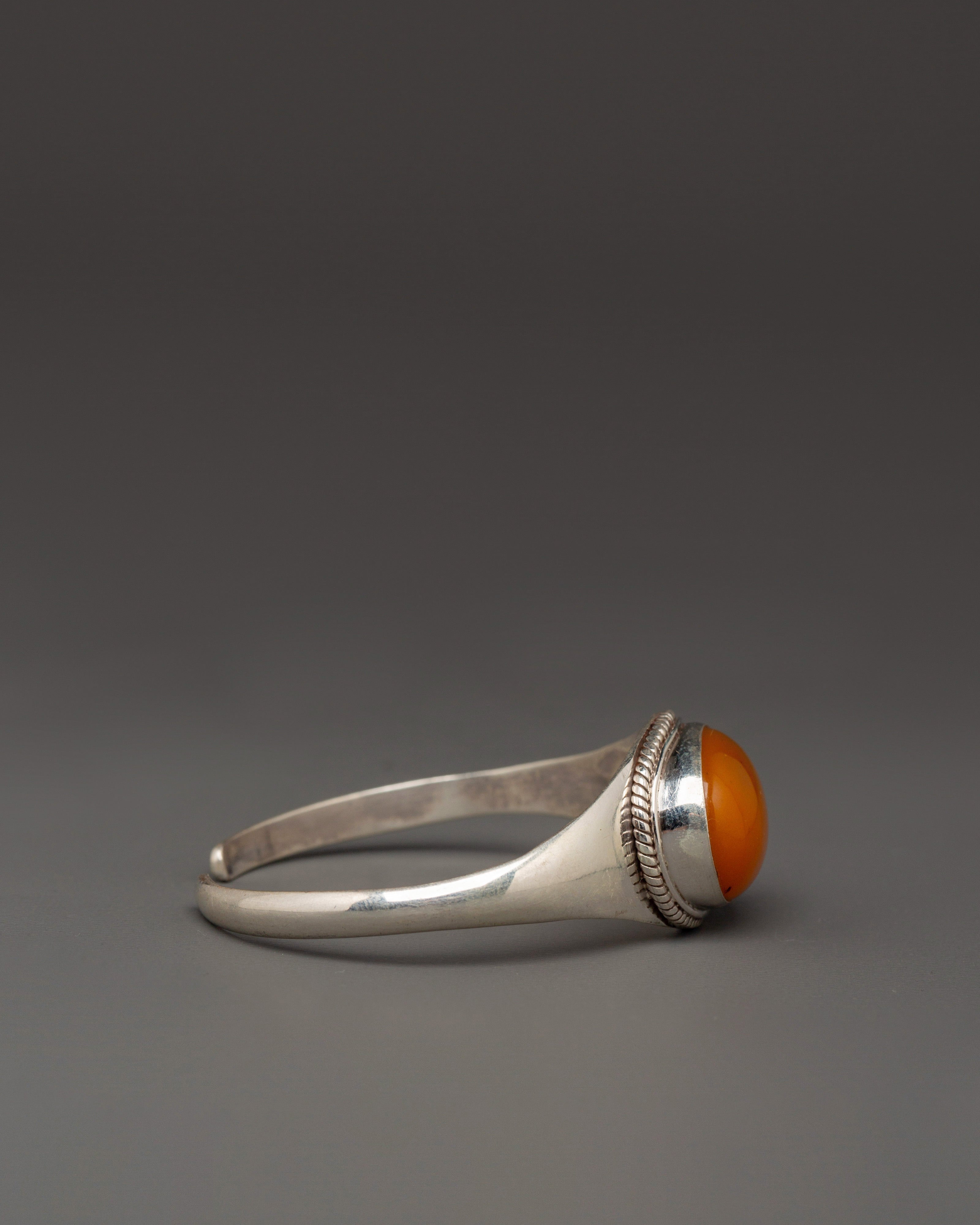 Artisan Silver Jewelry Bracelet with Original Orange Stone