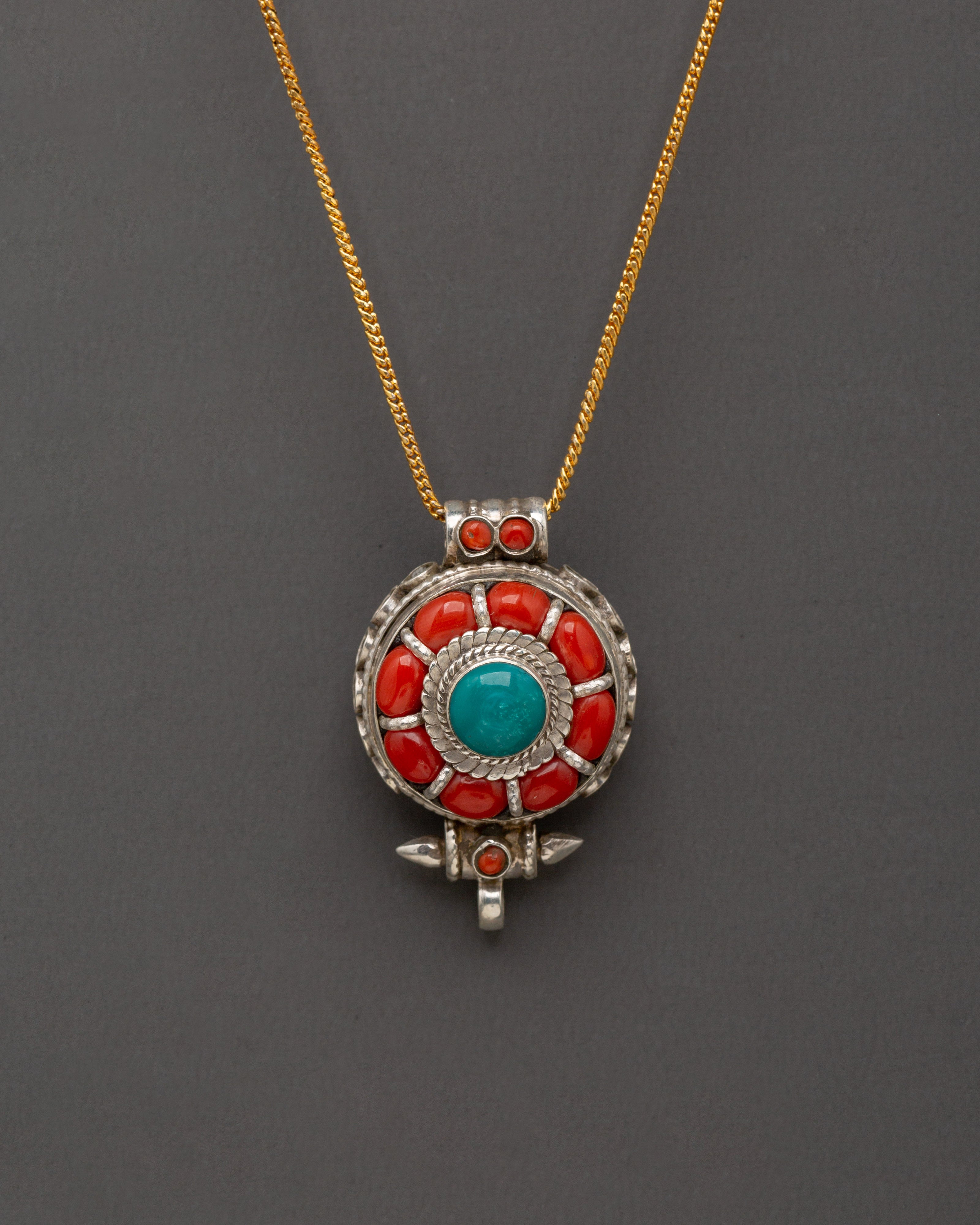 Tribal Prayer Box Locket | Tibetan Sterling Silver Jewelry with Coral & Turquoise