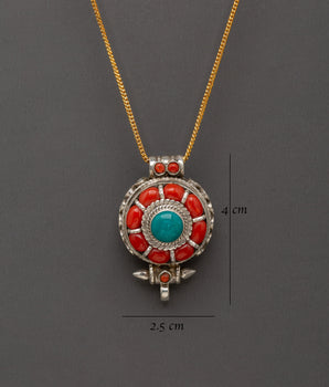 Tribal Prayer Box Locket | Tibetan Sterling Silver Jewelry with Coral & Turquoise