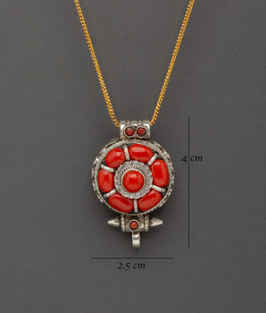 Handmade Coral Ghau Box Locket in 92.5 Sterling Silver