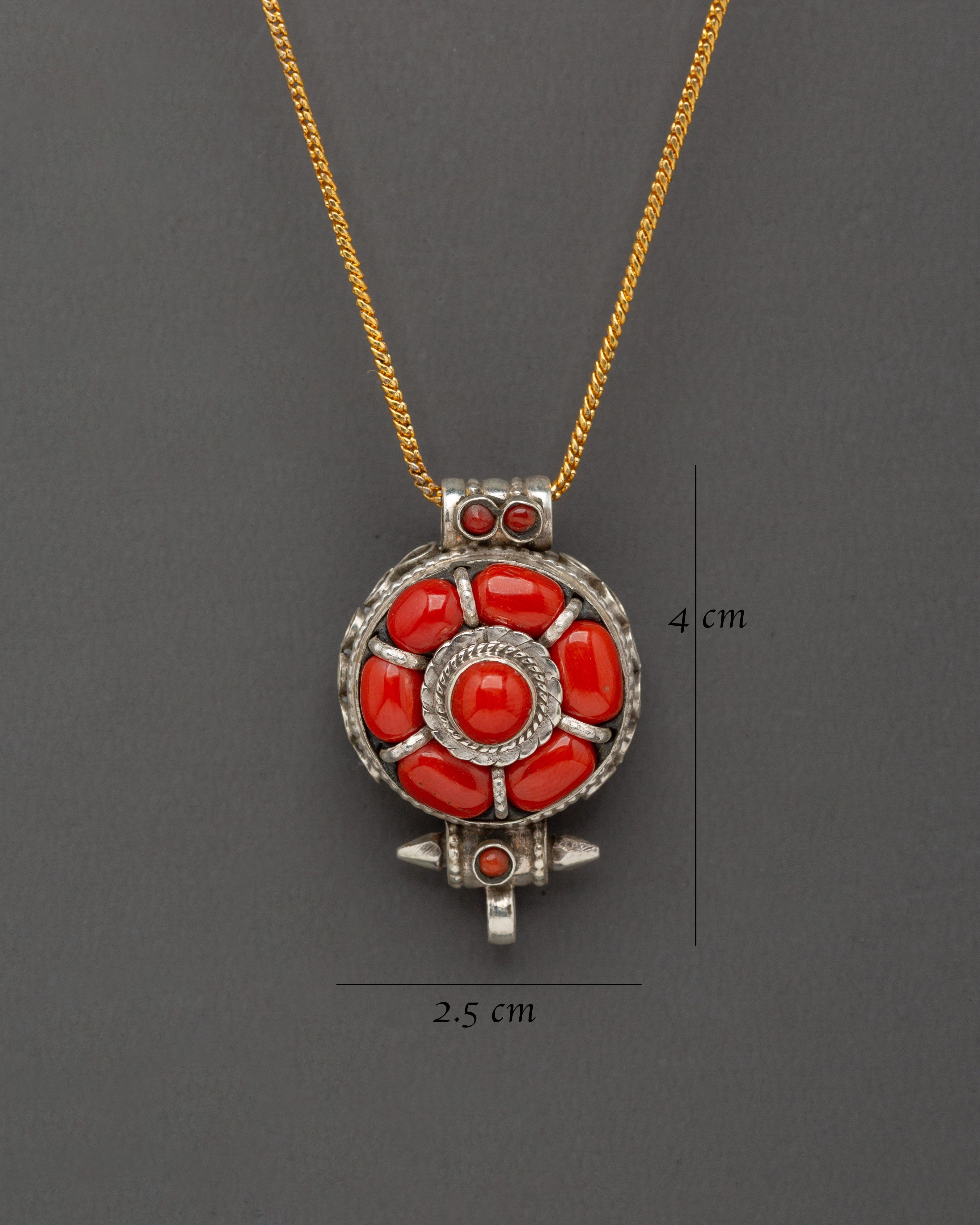 Handmade Coral Ghau Box Locket in 92.5 Sterling Silver