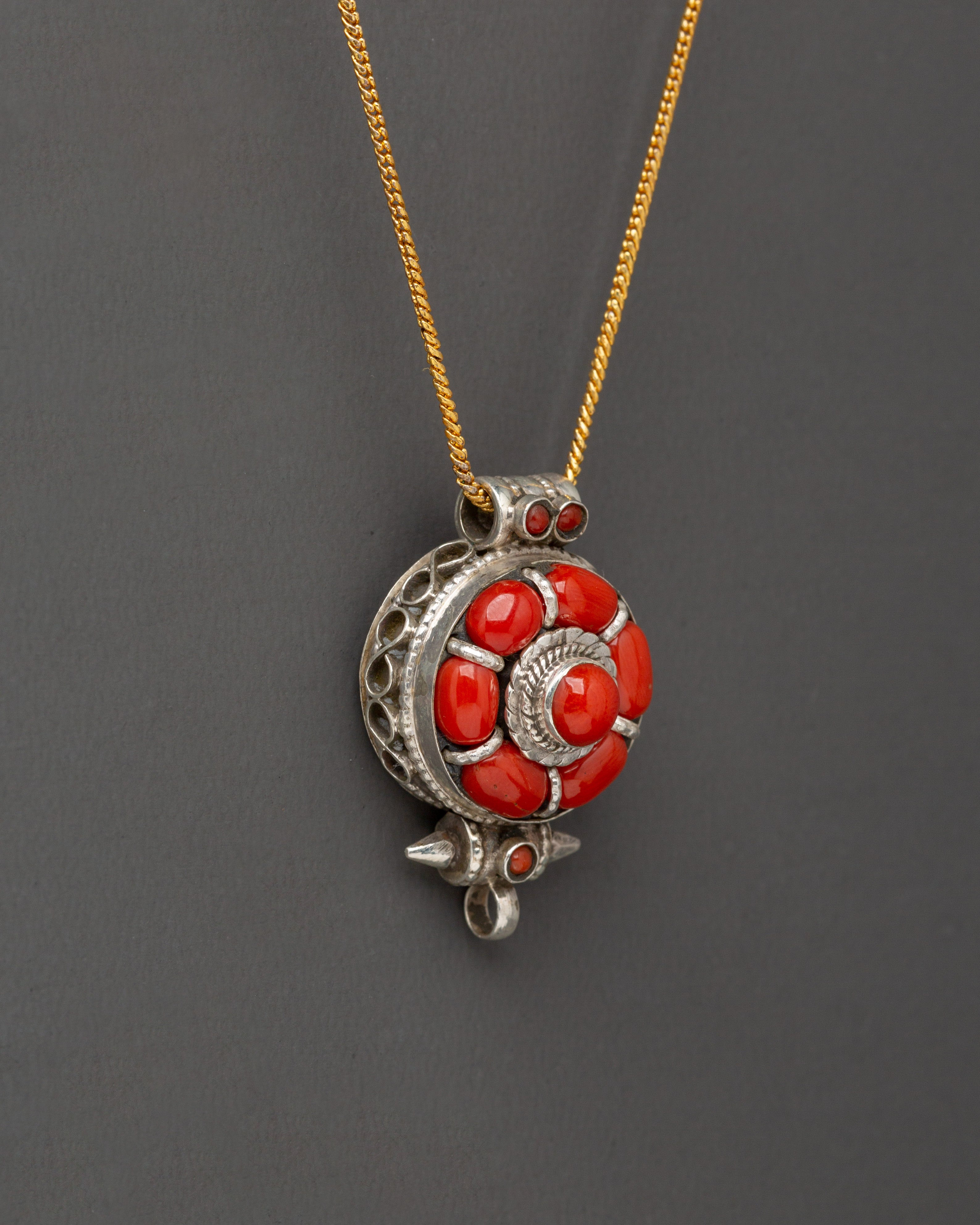 Handmade Coral Ghau Box Locket in 92.5 Sterling Silver