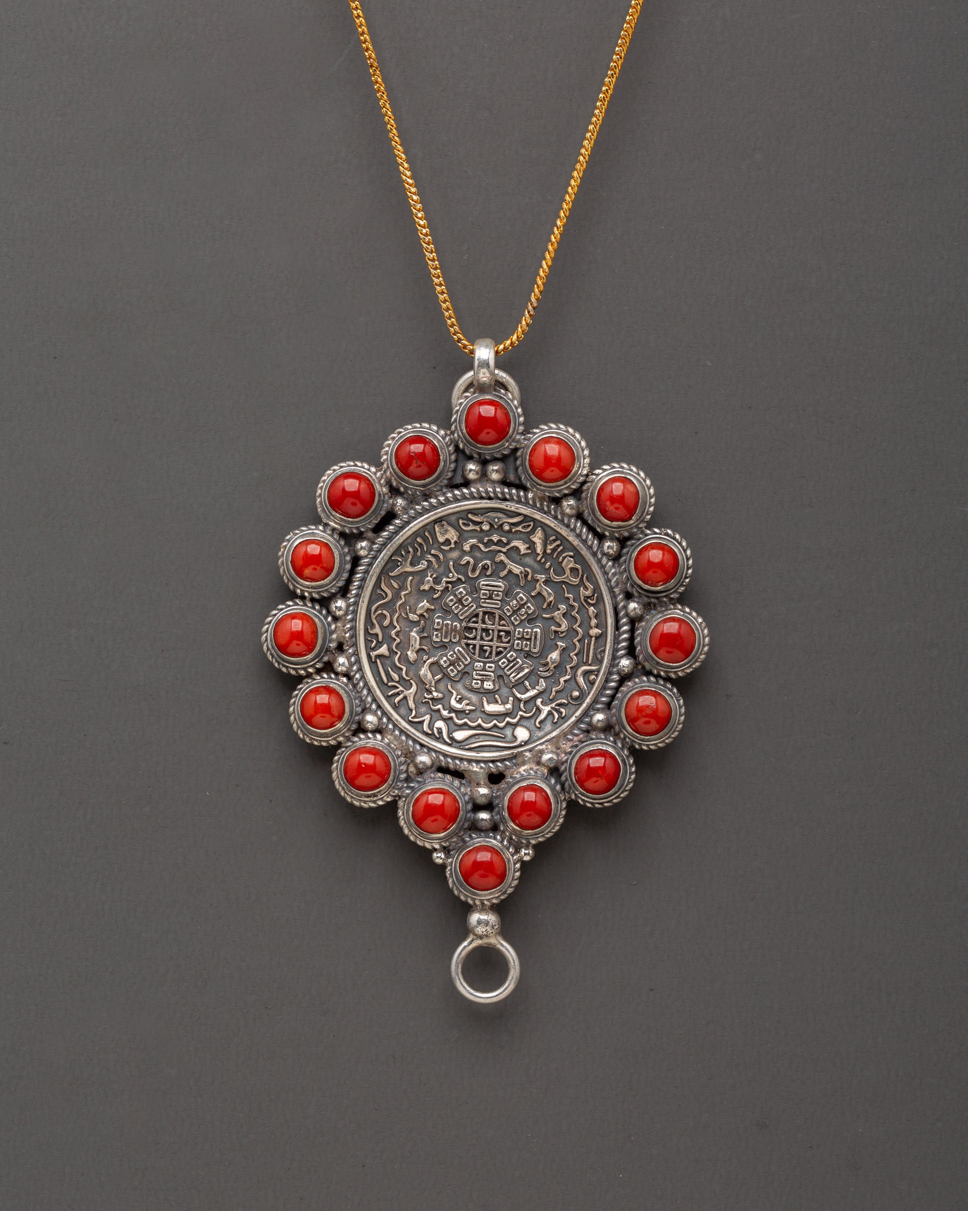 Silver Locket with Red Stones | 8cm Sterling Silver Pendant
