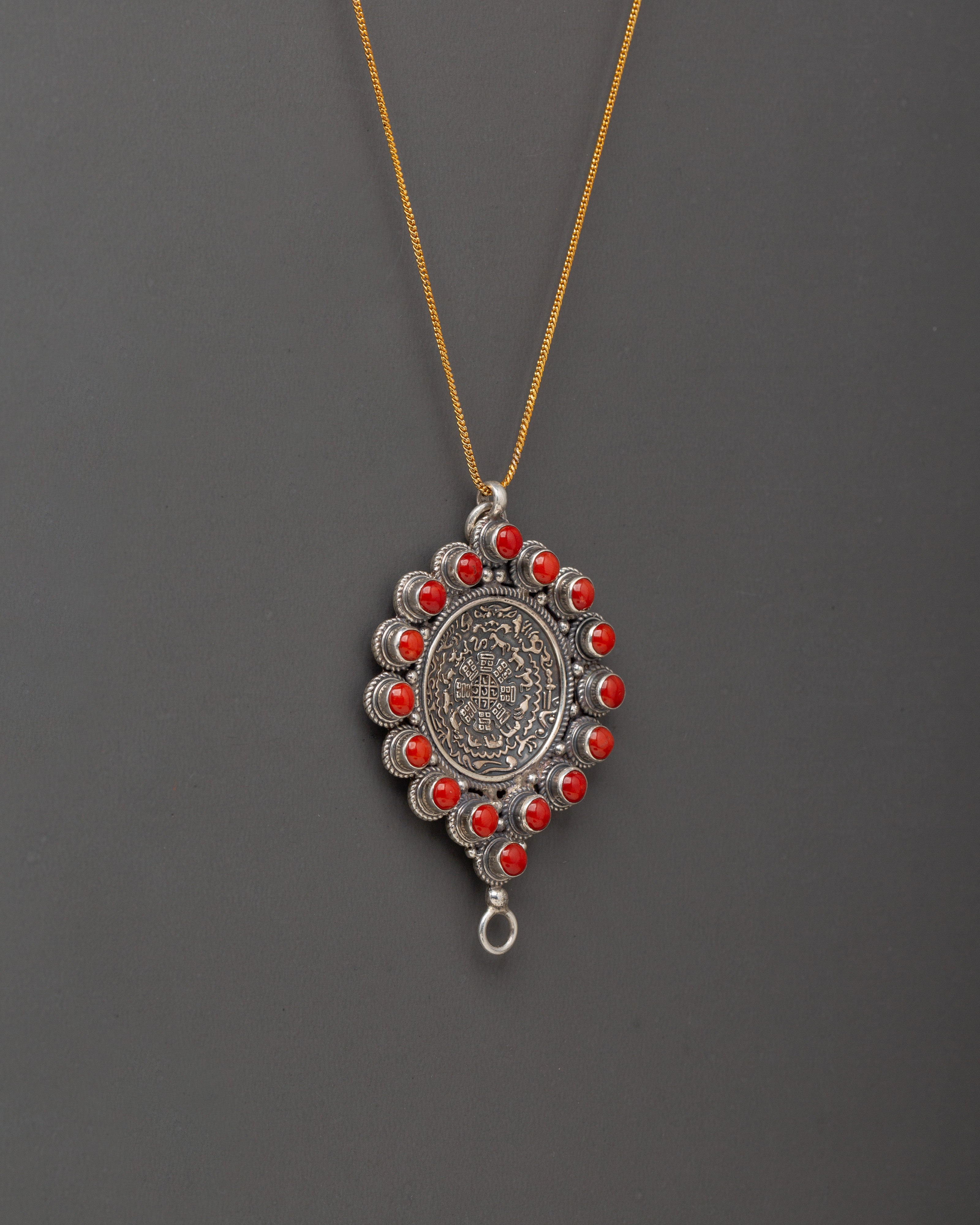 Silver Locket with Red Stones | 8cm Sterling Silver Pendant