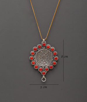 Silver Locket with Red Stones | 8cm Sterling Silver Pendant