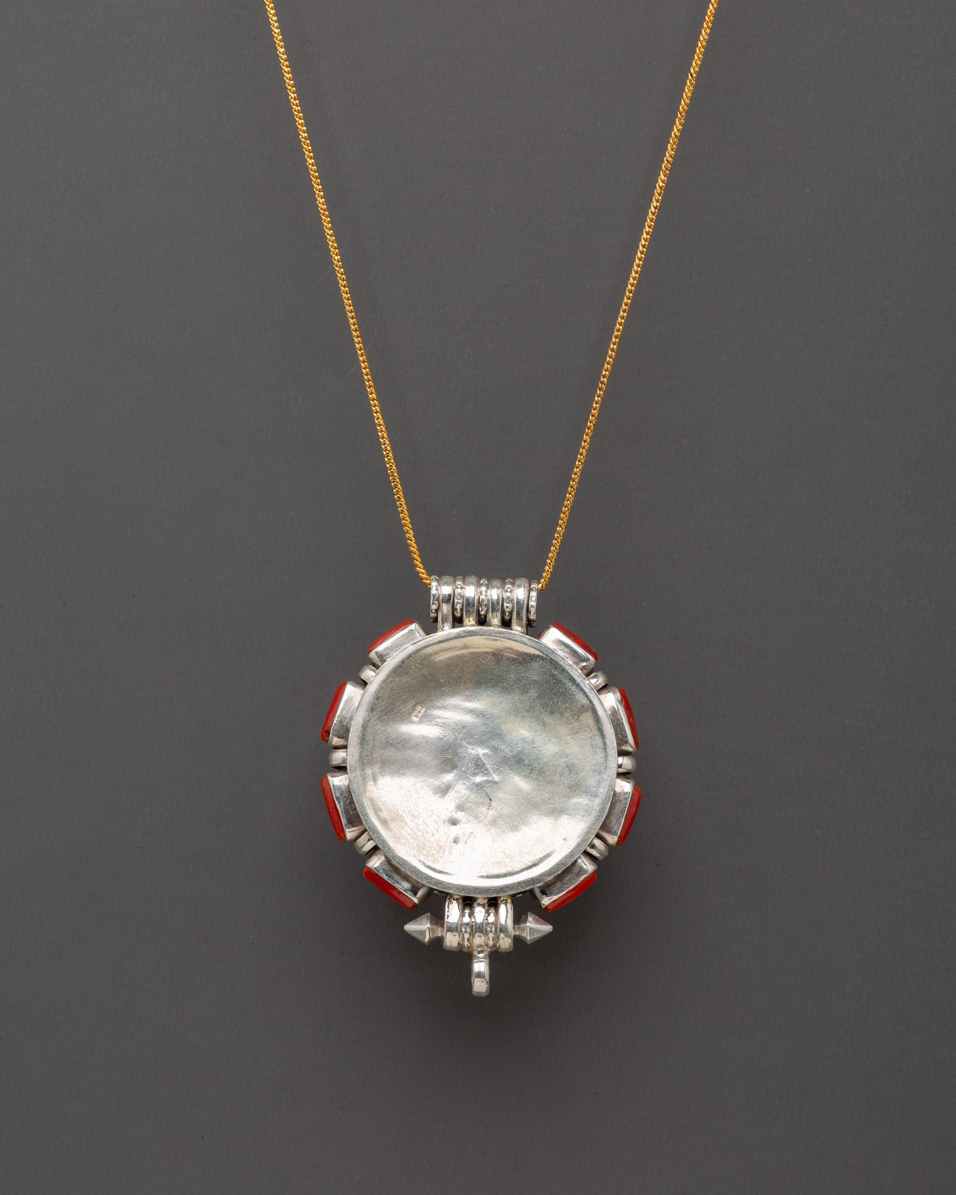 Himalayan Tribal Locket | Sterling Silver Pendant with Coral and Turquoise Stones