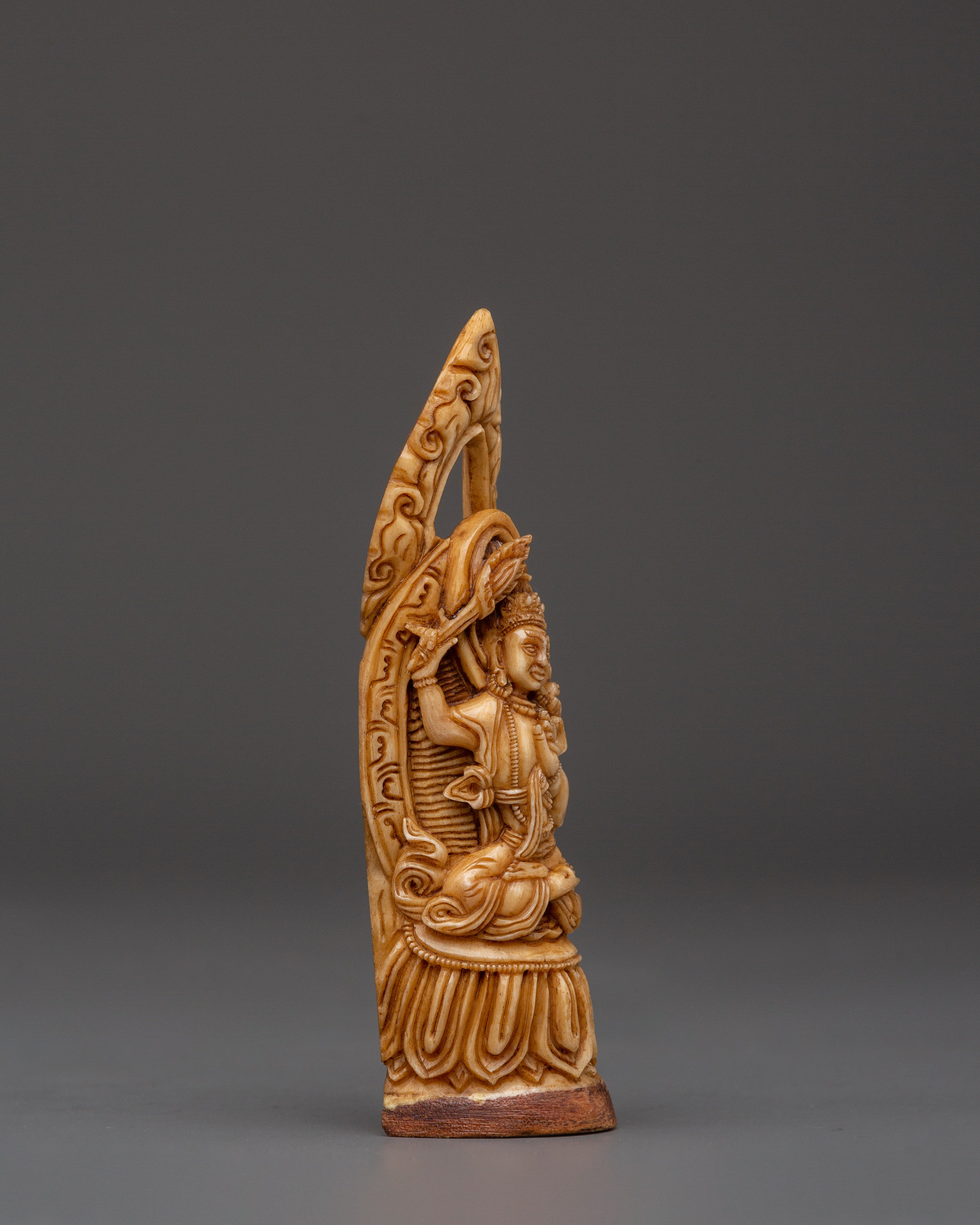Manjushri Tibetan Buddhist Bone Statue |  Hand-Carved Bodhisattva of Wisdom Statue