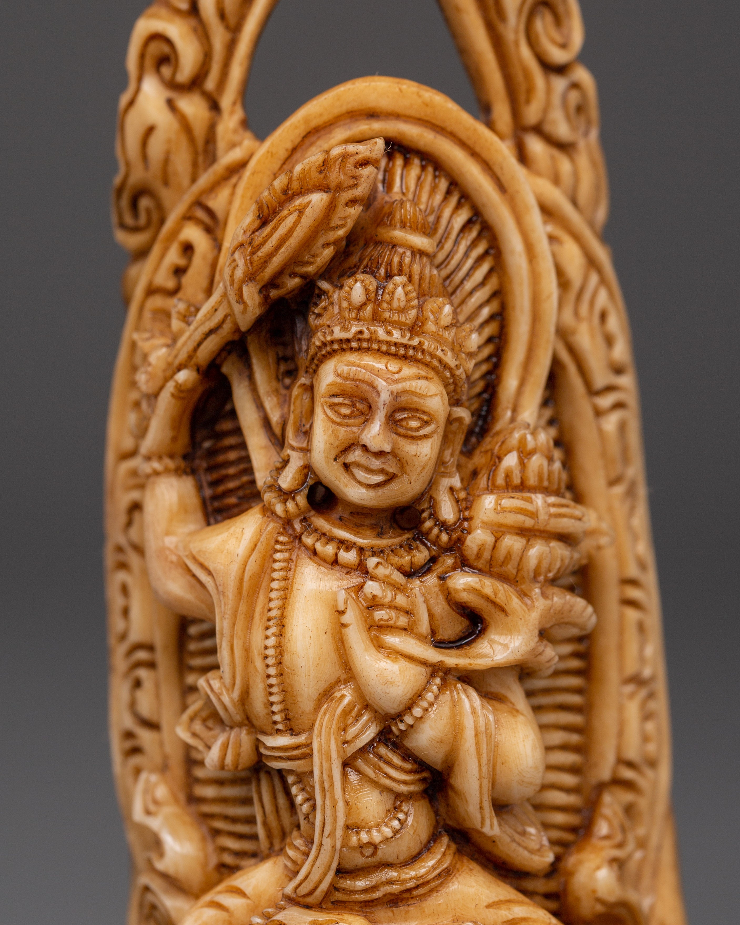 Manjushri Tibetan Buddhist Bone Statue |  Hand-Carved Bodhisattva of Wisdom Statue