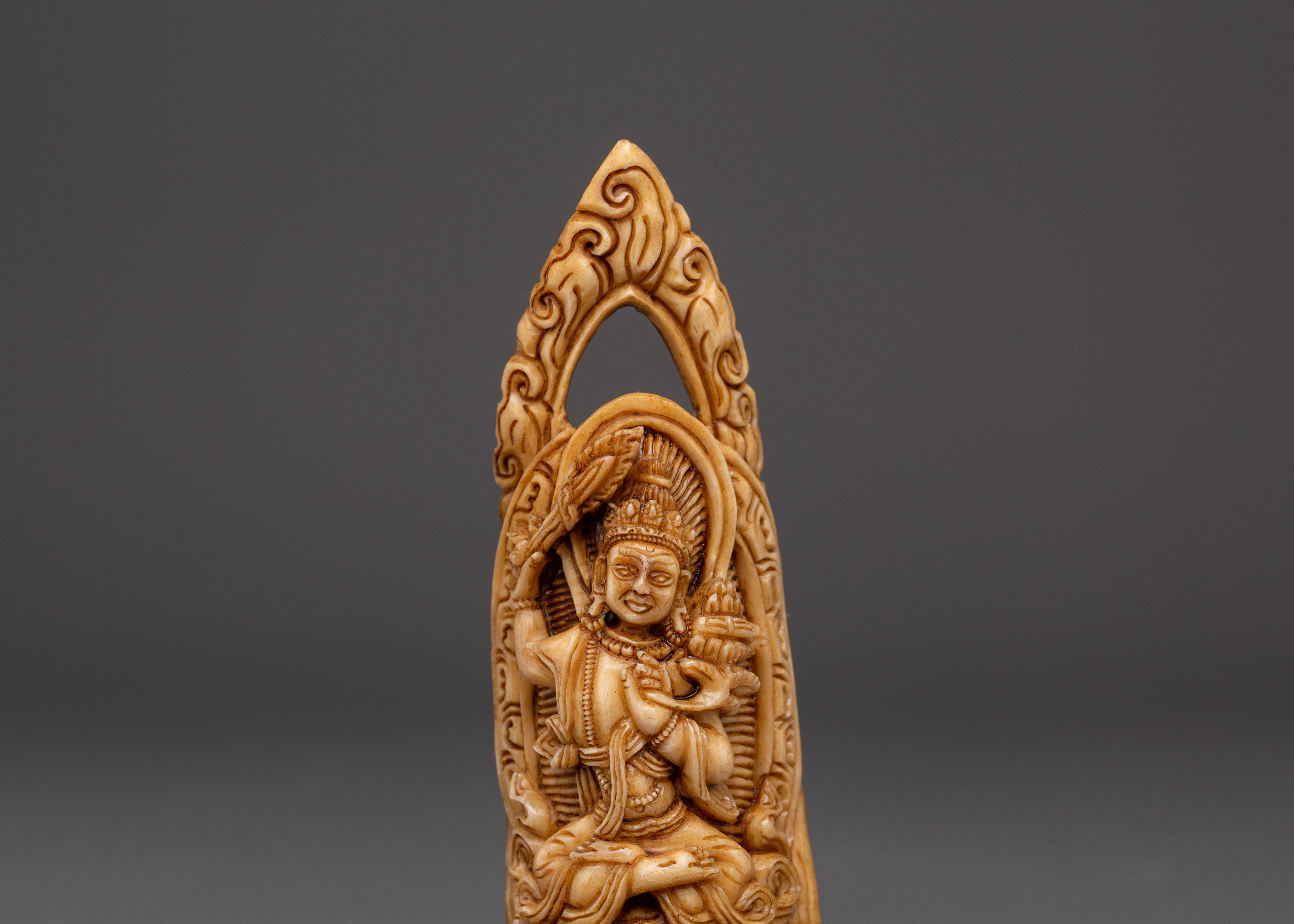 Manjushri Tibetan Buddhist Bone Statue |  Hand-Carved Bodhisattva of Wisdom Statue