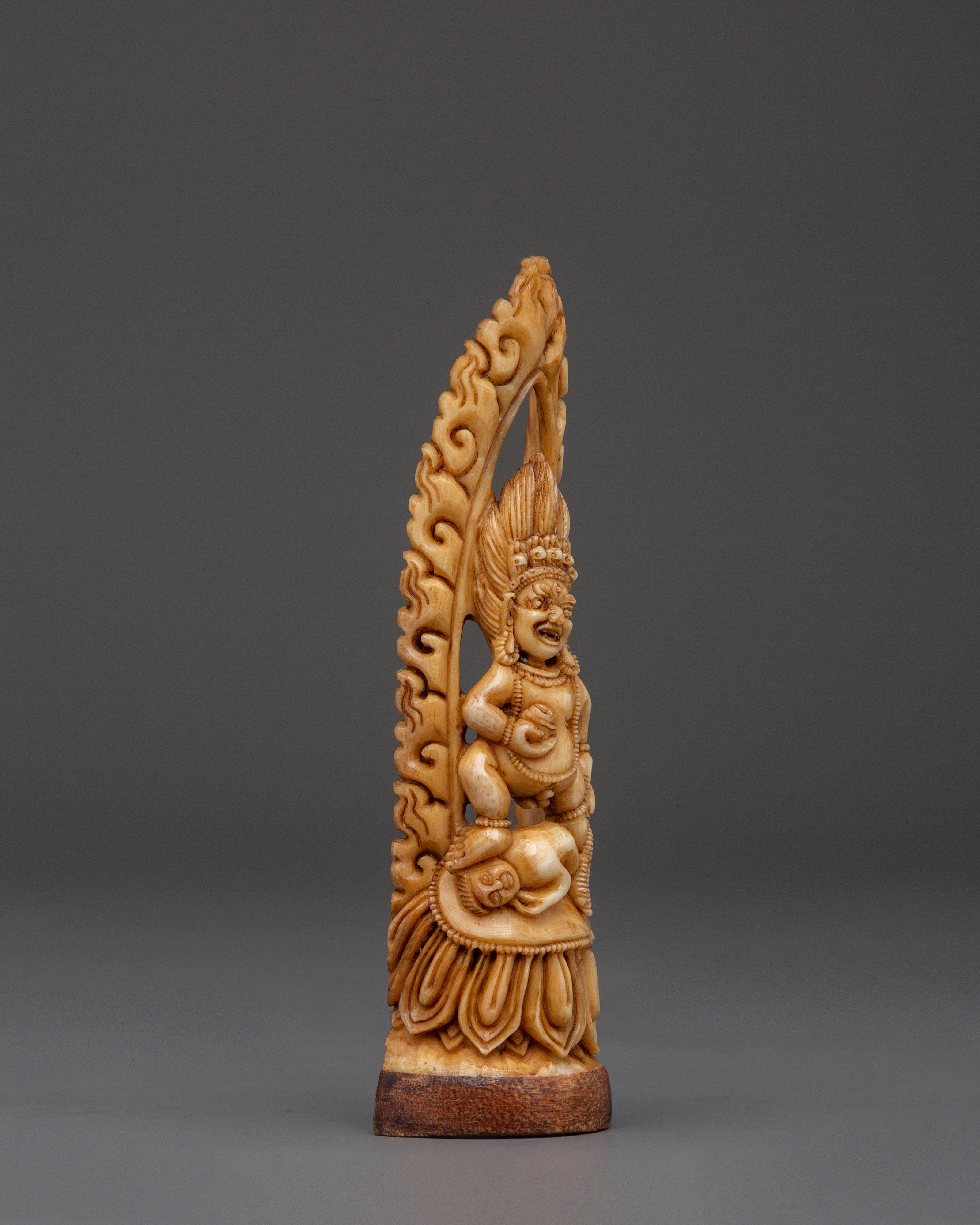 Handcarved Black Dzambhala Bone Statue | Deity of Wealth & Prosperity