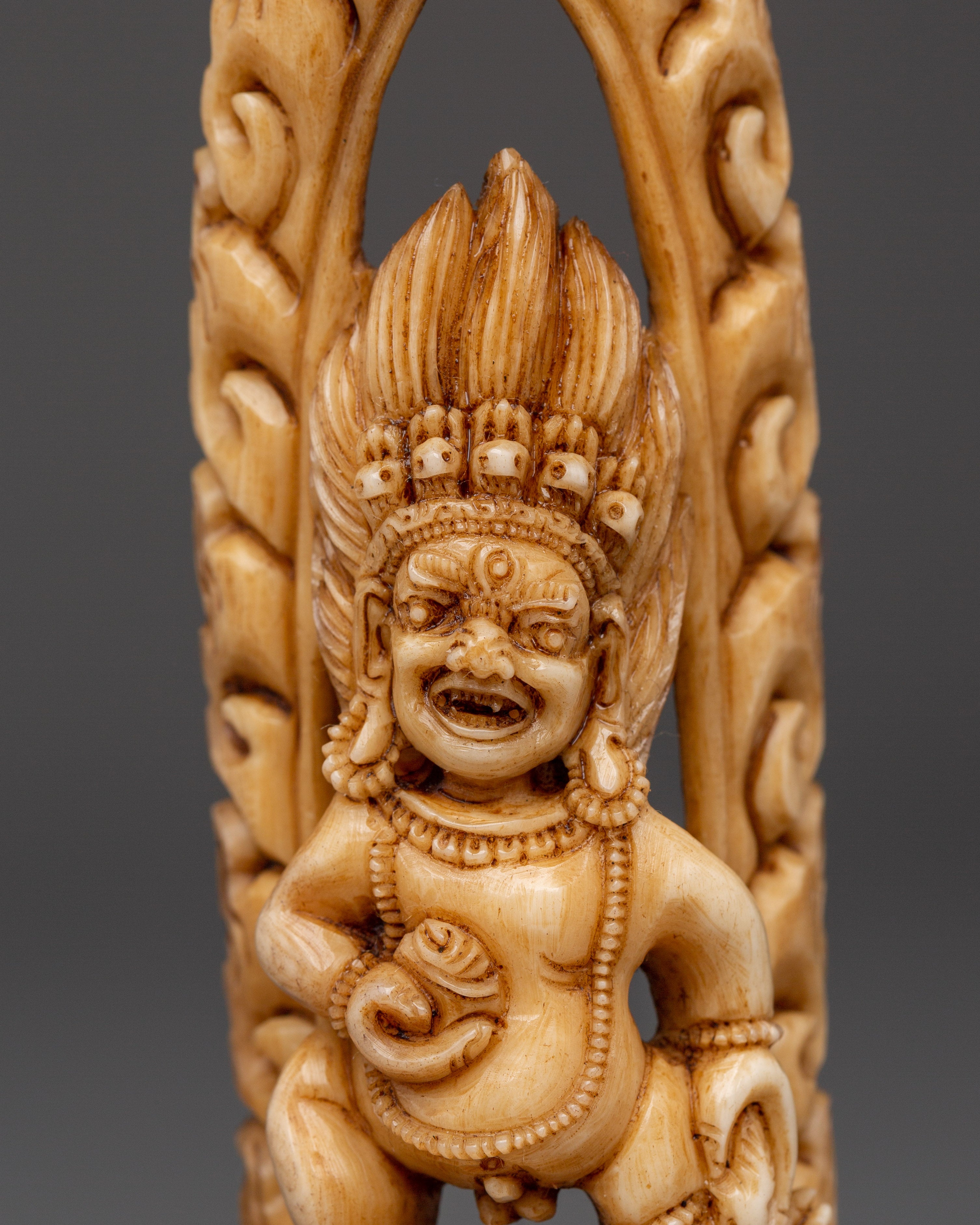 Handcarved Black Dzambhala Bone Statue | Deity of Wealth & Prosperity
