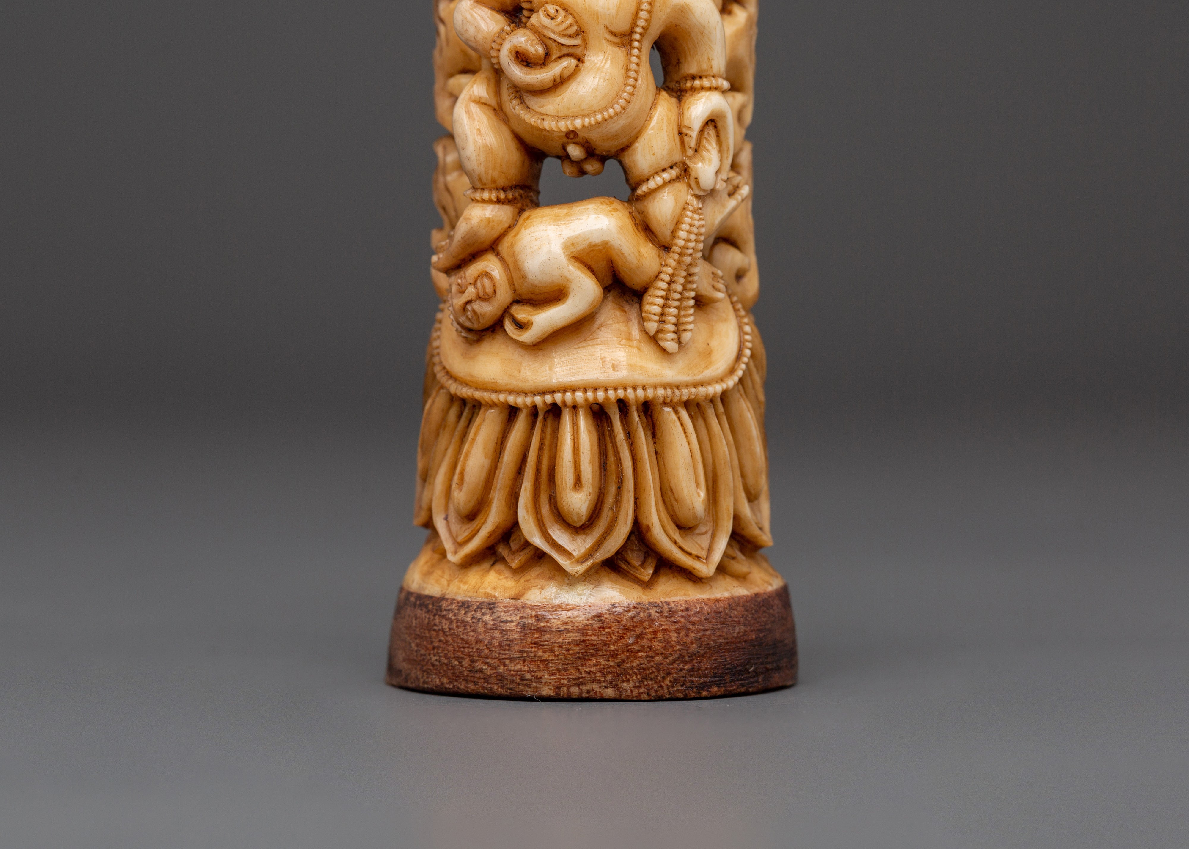 Handcarved Black Dzambhala Bone Statue | Deity of Wealth & Prosperity