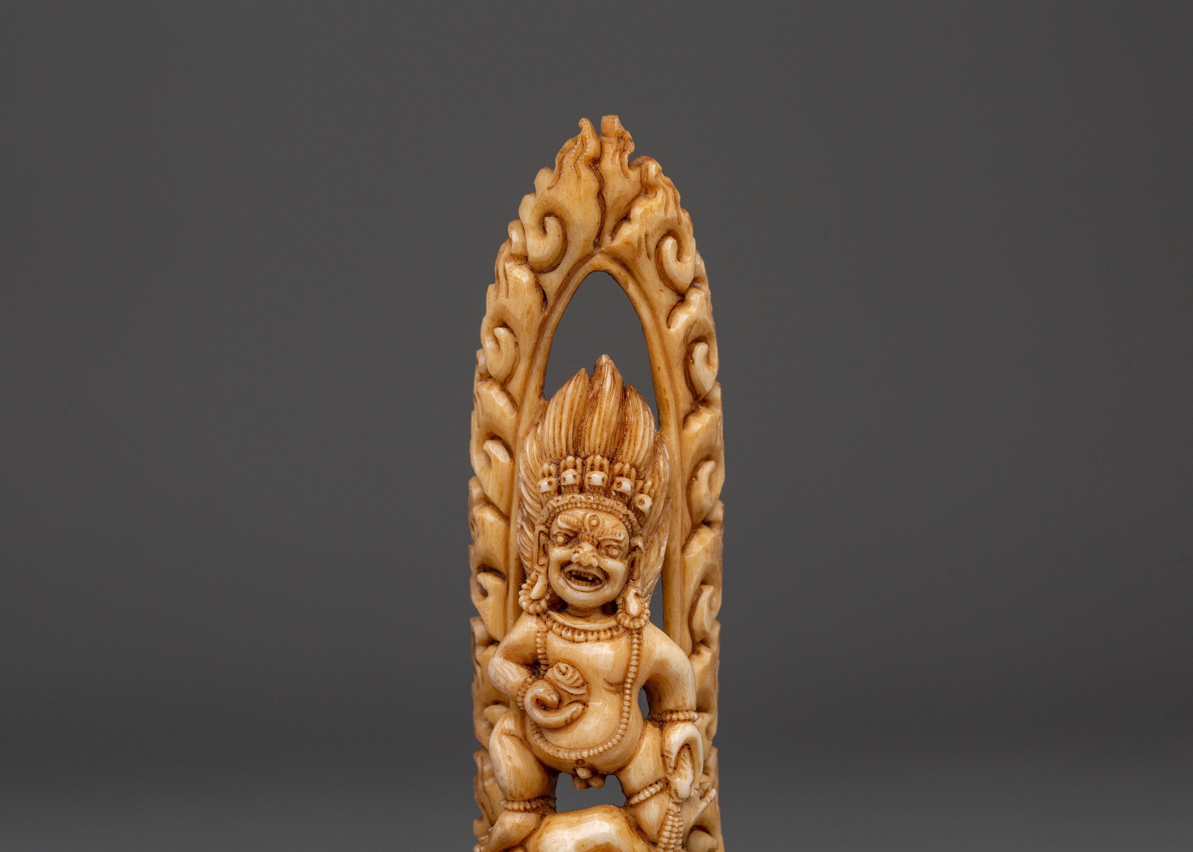 Handcarved Black Dzambhala Bone Statue | Deity of Wealth & Prosperity