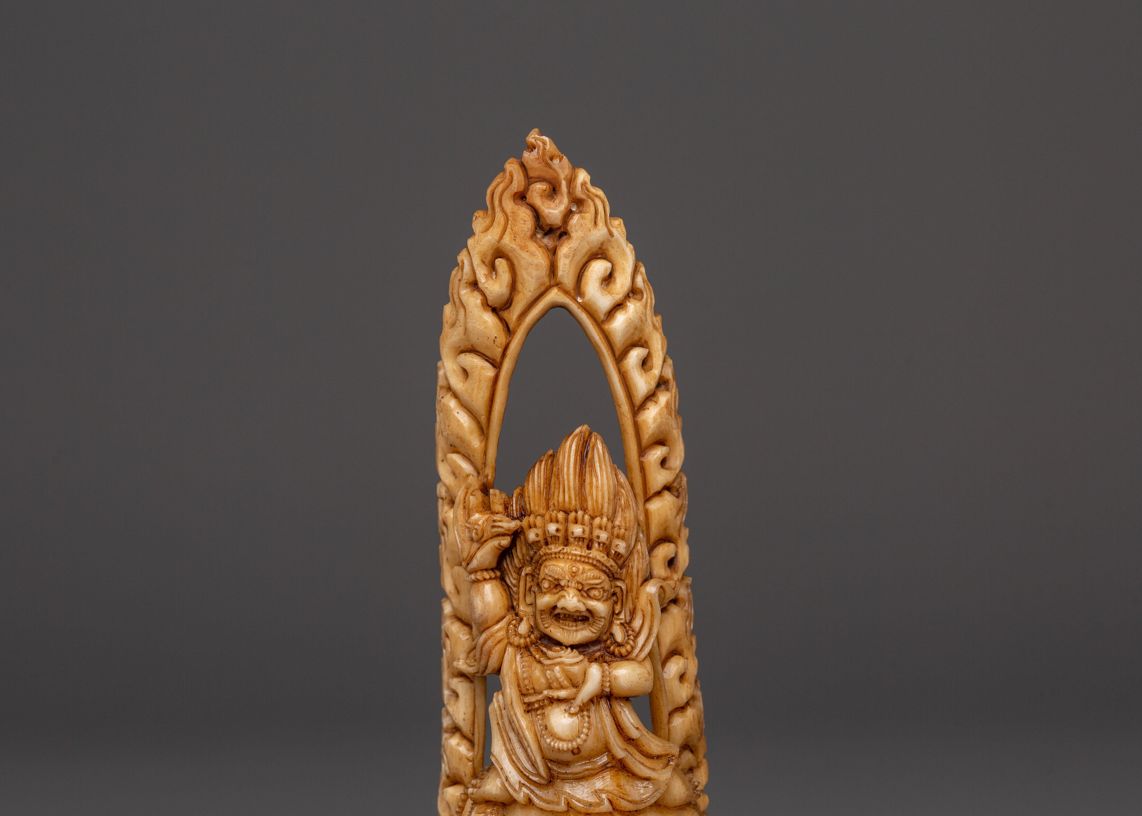 Tibetan Hand-carved Mahakala Bone | Wrathful Deity