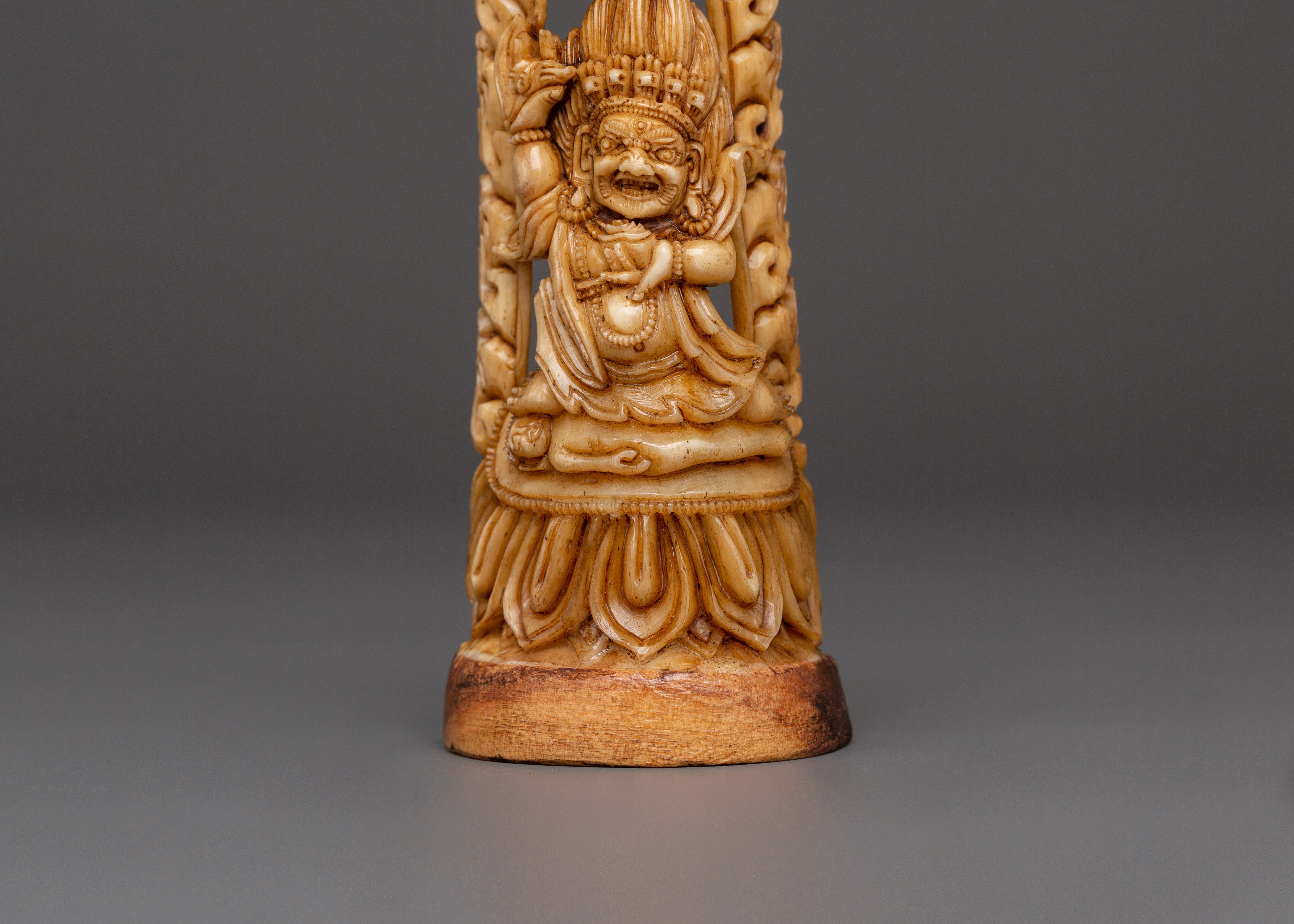 Tibetan Hand-carved Mahakala Bone | Wrathful Deity