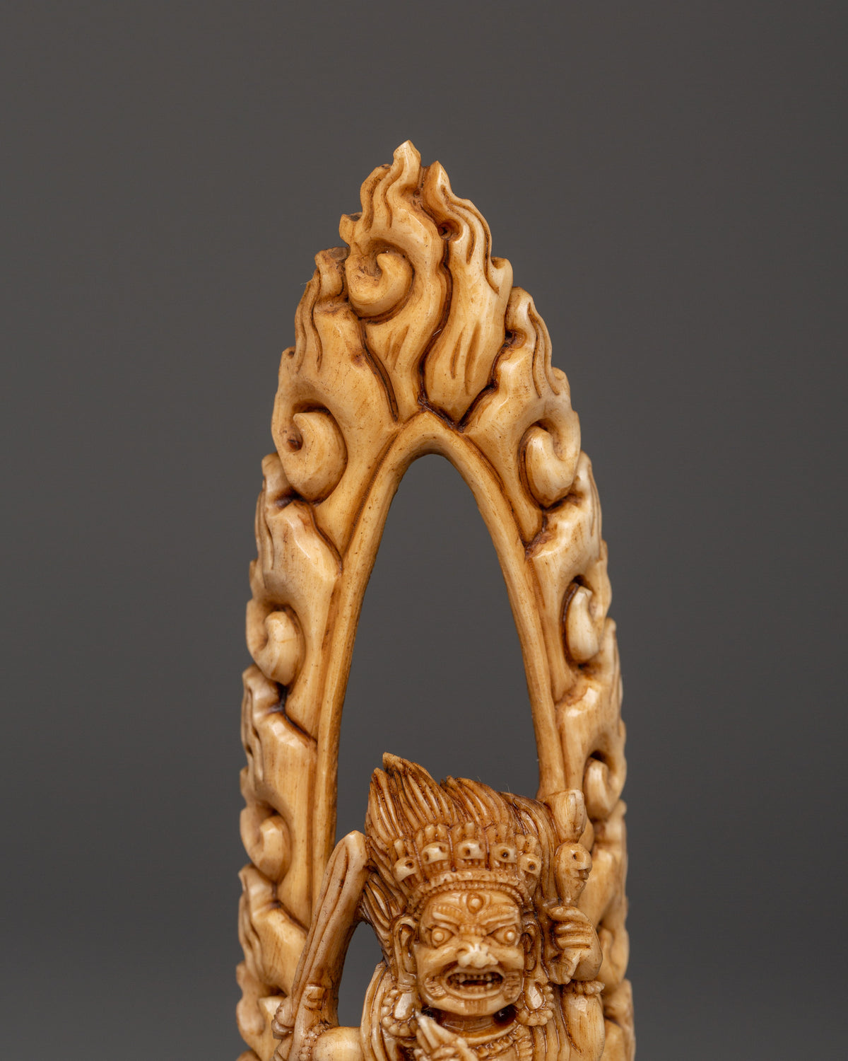Buddhist Deity Bone Carving | Handcrafted Yak Bone Guardian Statue