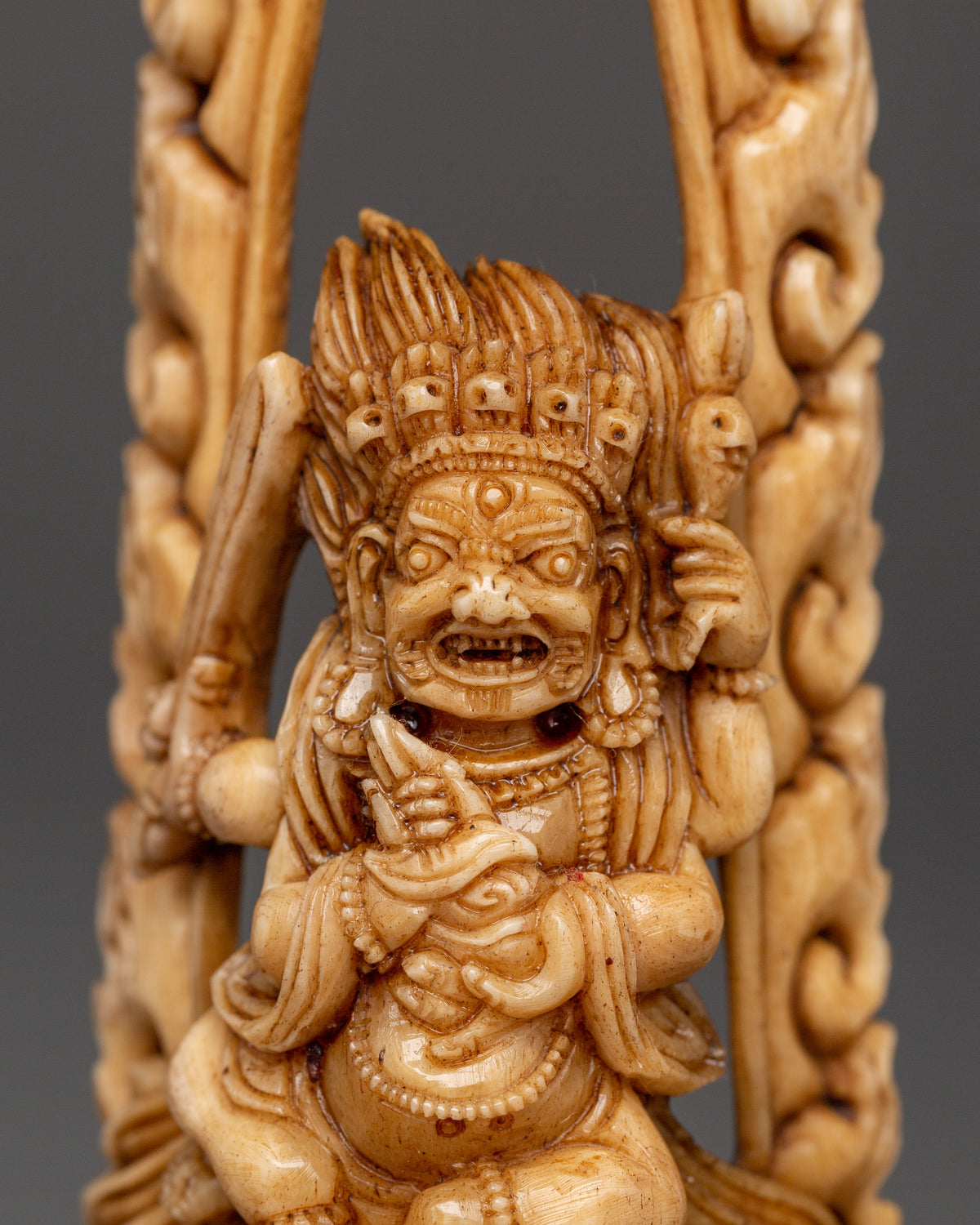 Buddhist Deity Bone Carving | Handcrafted Yak Bone Guardian Statue