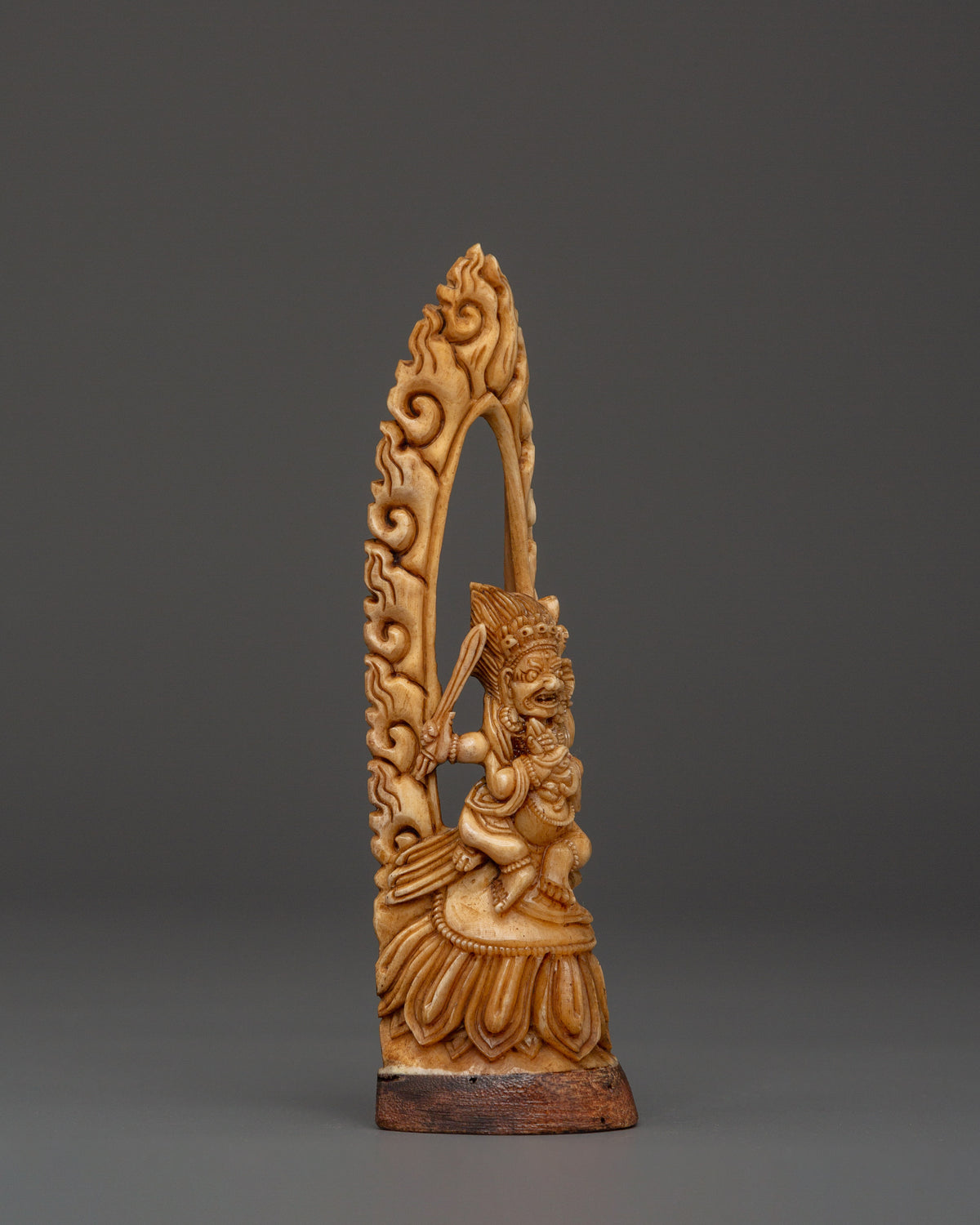 Buddhist Deity Bone Carving | Handcrafted Yak Bone Guardian Statue
