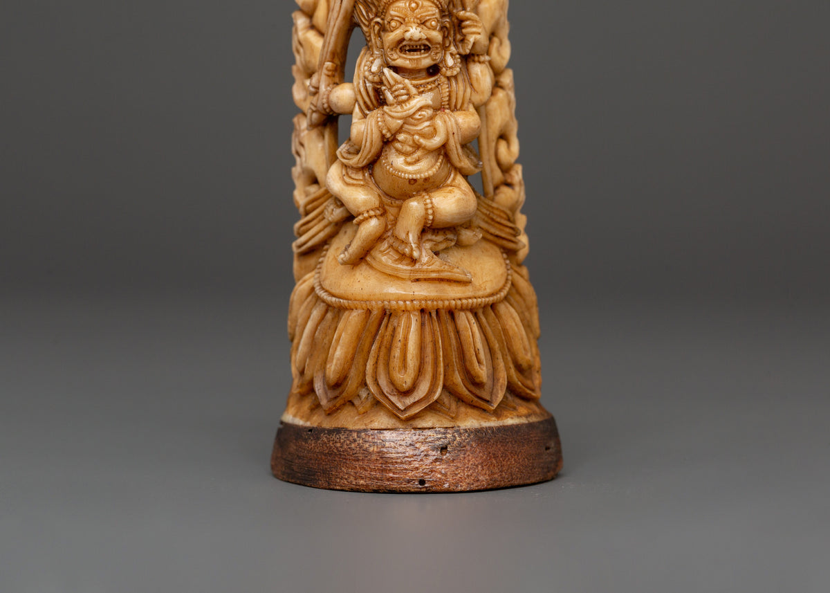 Buddhist Deity Bone Carving | Handcrafted Yak Bone Guardian Statue