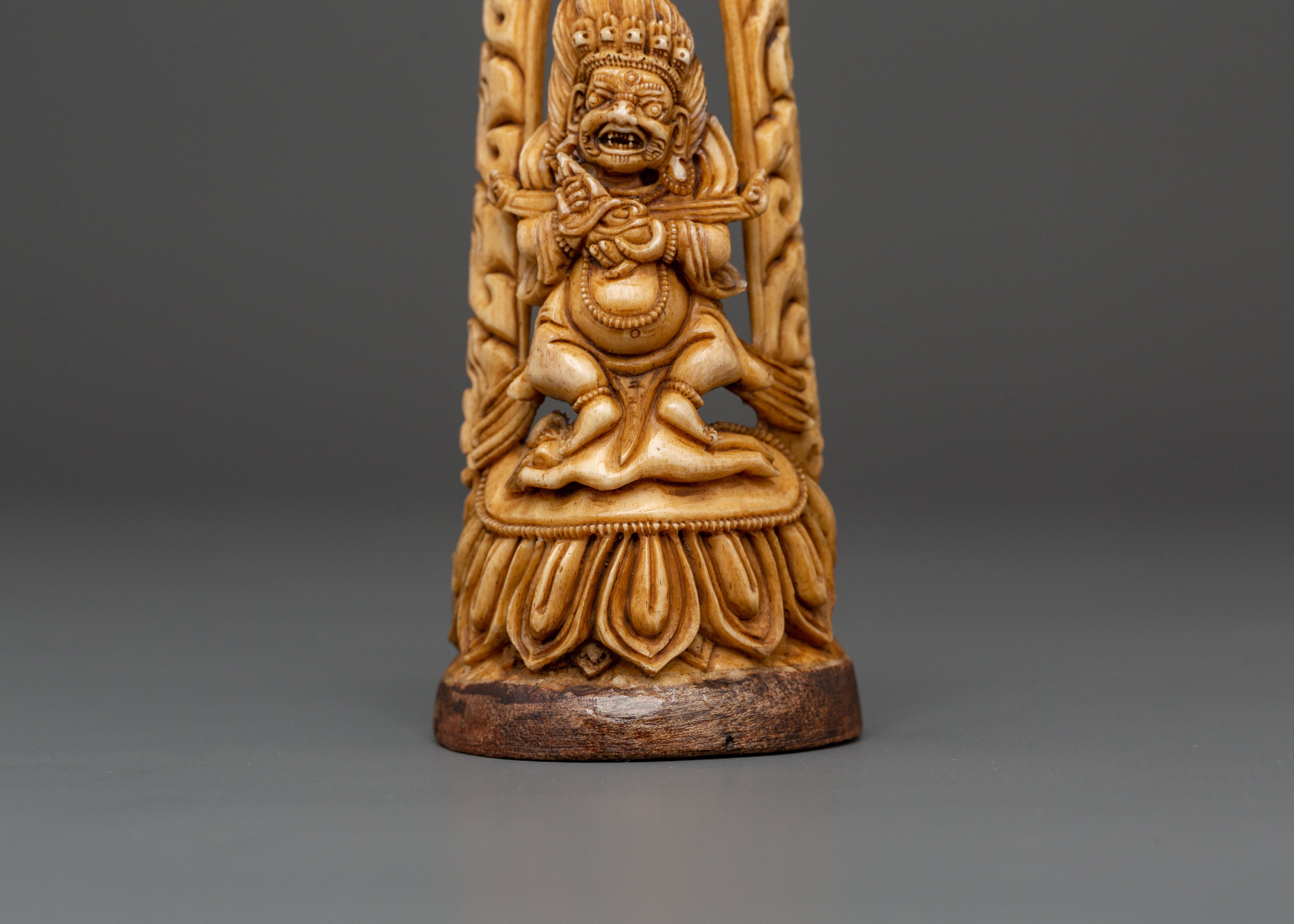 Wrathful Deity Bone Carving | Handcrafted Yak Bone Guardian Statue