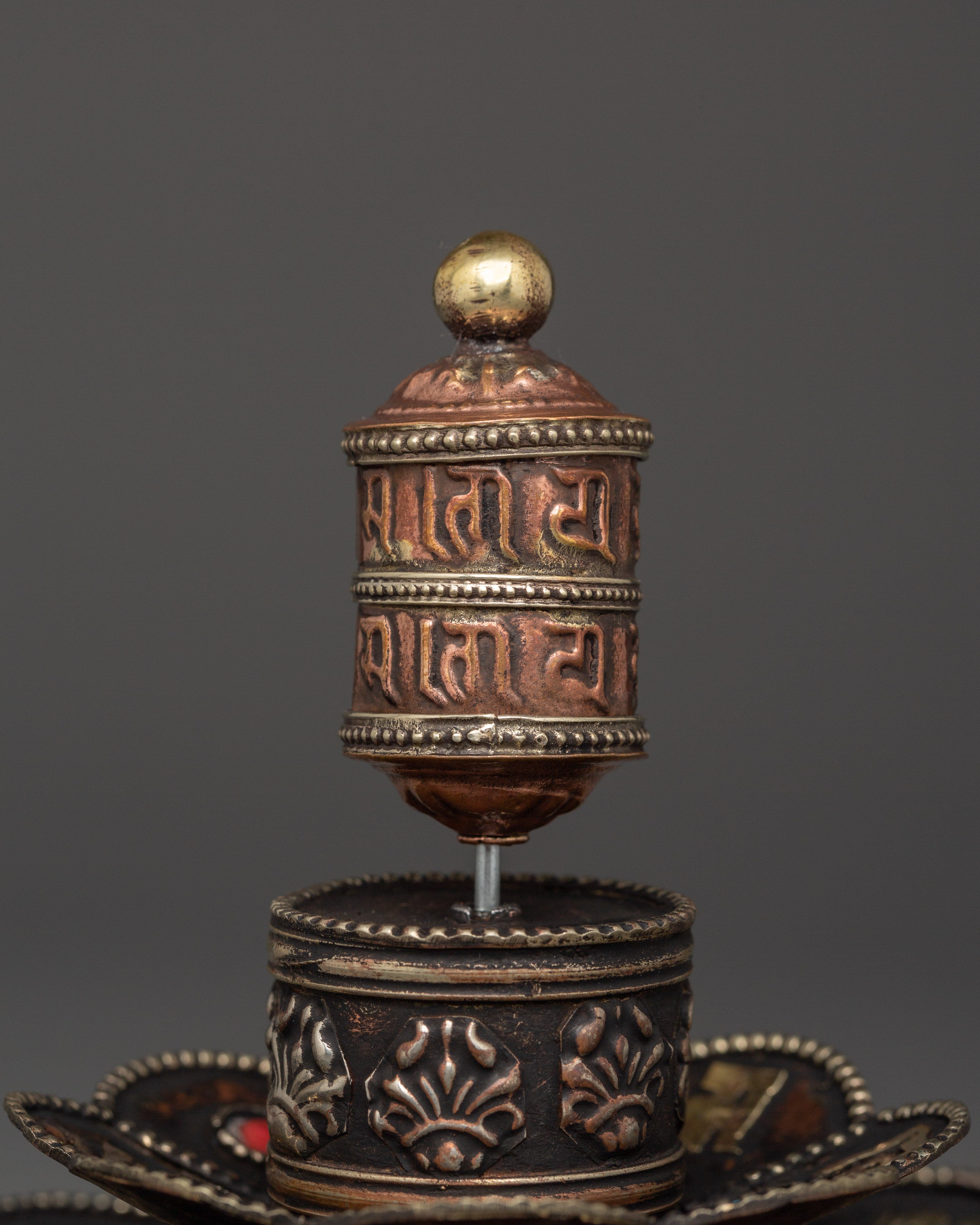 Prayer Wheel Incense Holder | Tibetan Brass Burner with Mantra