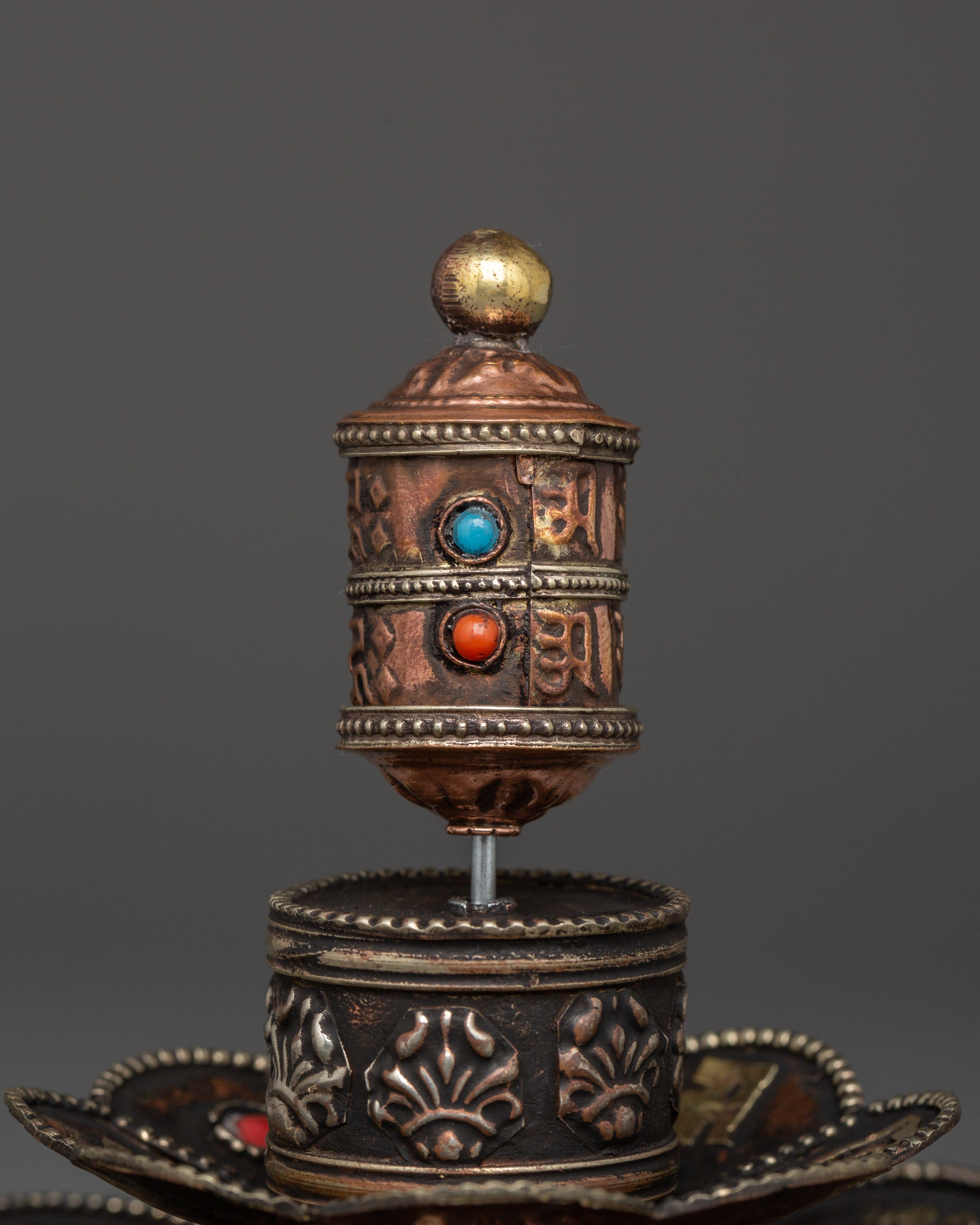 Prayer Wheel Incense Holder | Tibetan Brass Burner with Mantra
