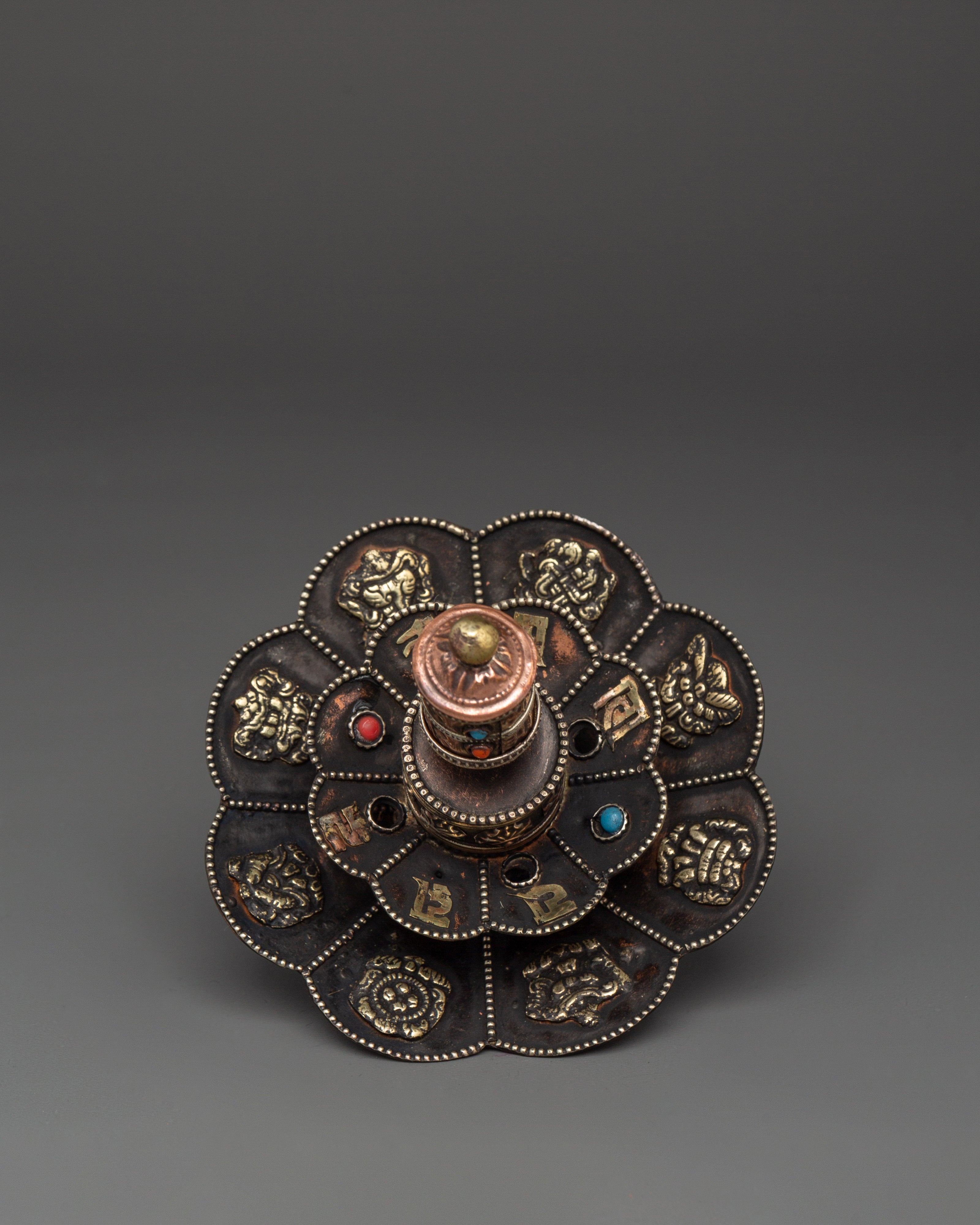 Prayer Wheel Incense Holder | Tibetan Brass Burner with Mantra