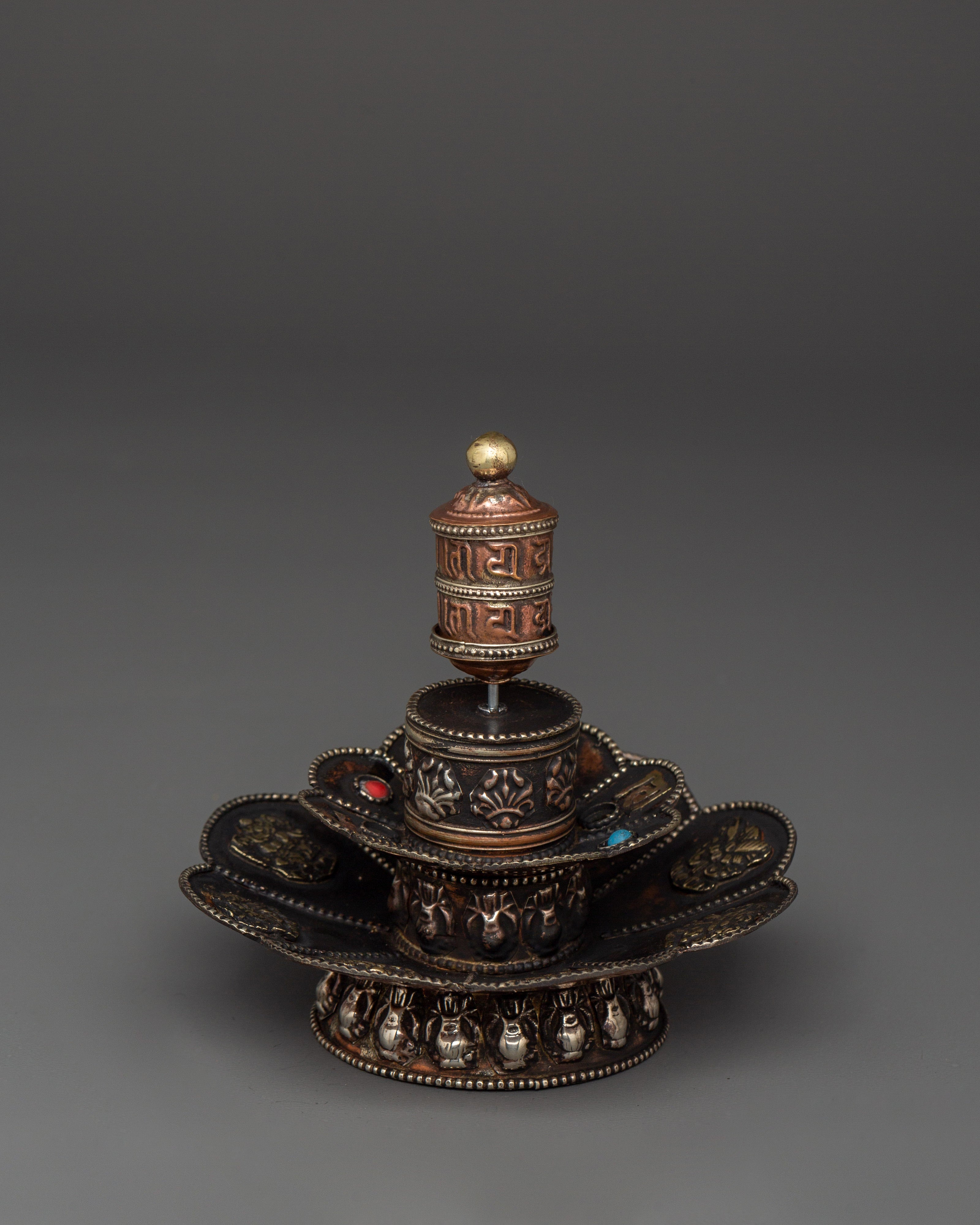 Prayer Wheel Incense Holder | Tibetan Brass Burner with Mantra