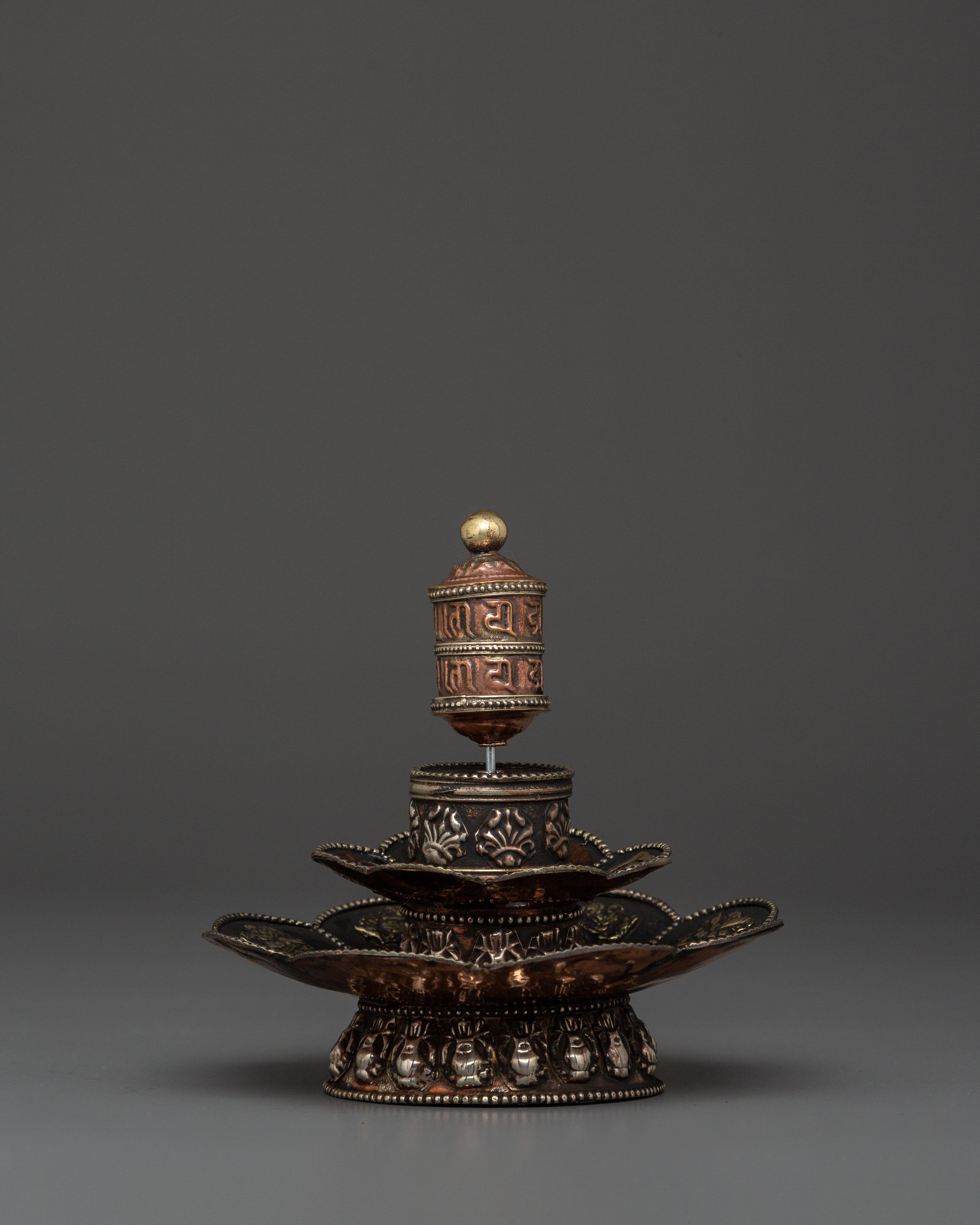 Prayer Wheel Incense Holder | Tibetan Brass Burner with Mantra