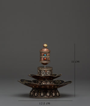 Prayer Wheel Incense Holder | Tibetan Brass Burner with Mantra