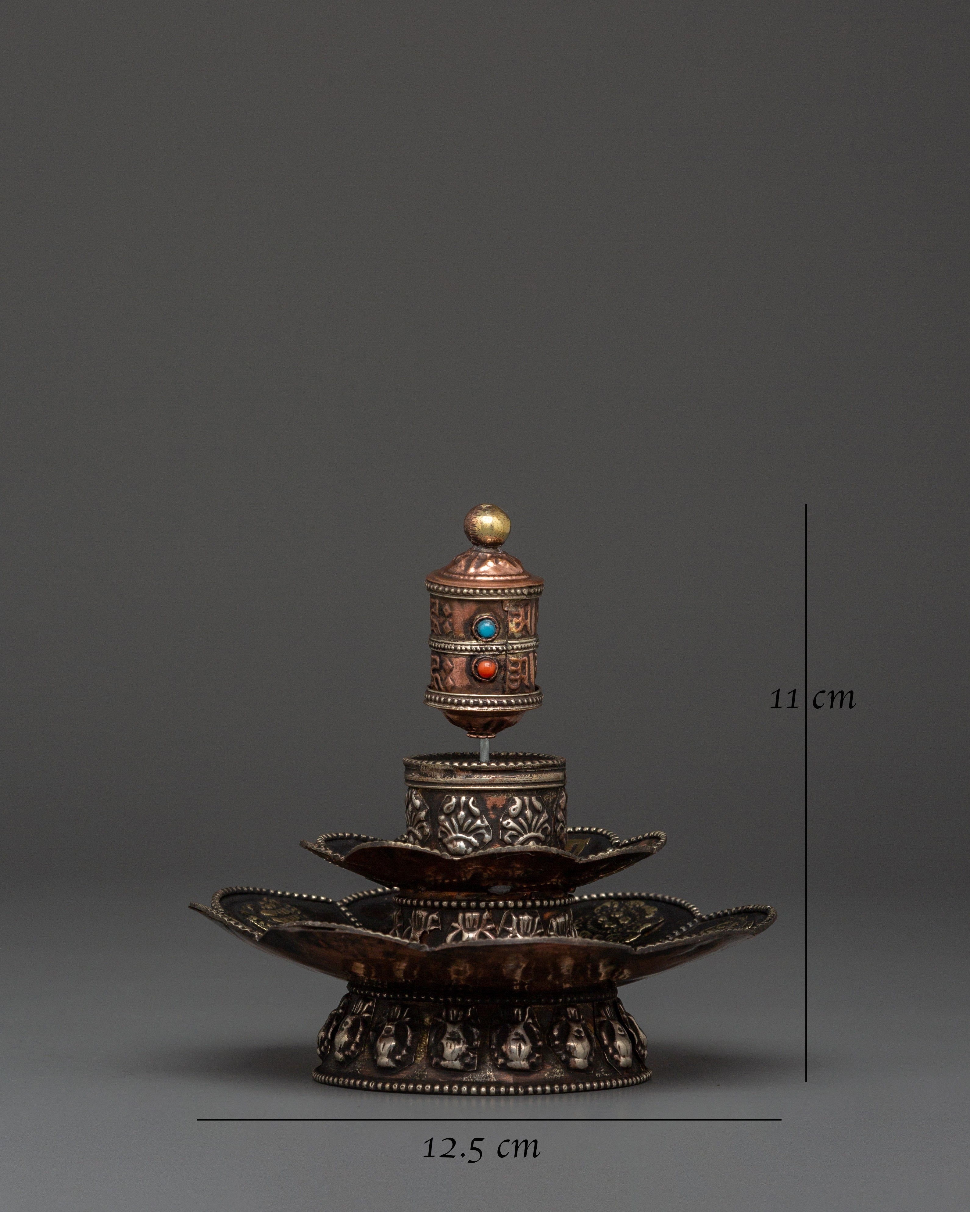 Prayer Wheel Incense Holder | Tibetan Brass Burner with Mantra