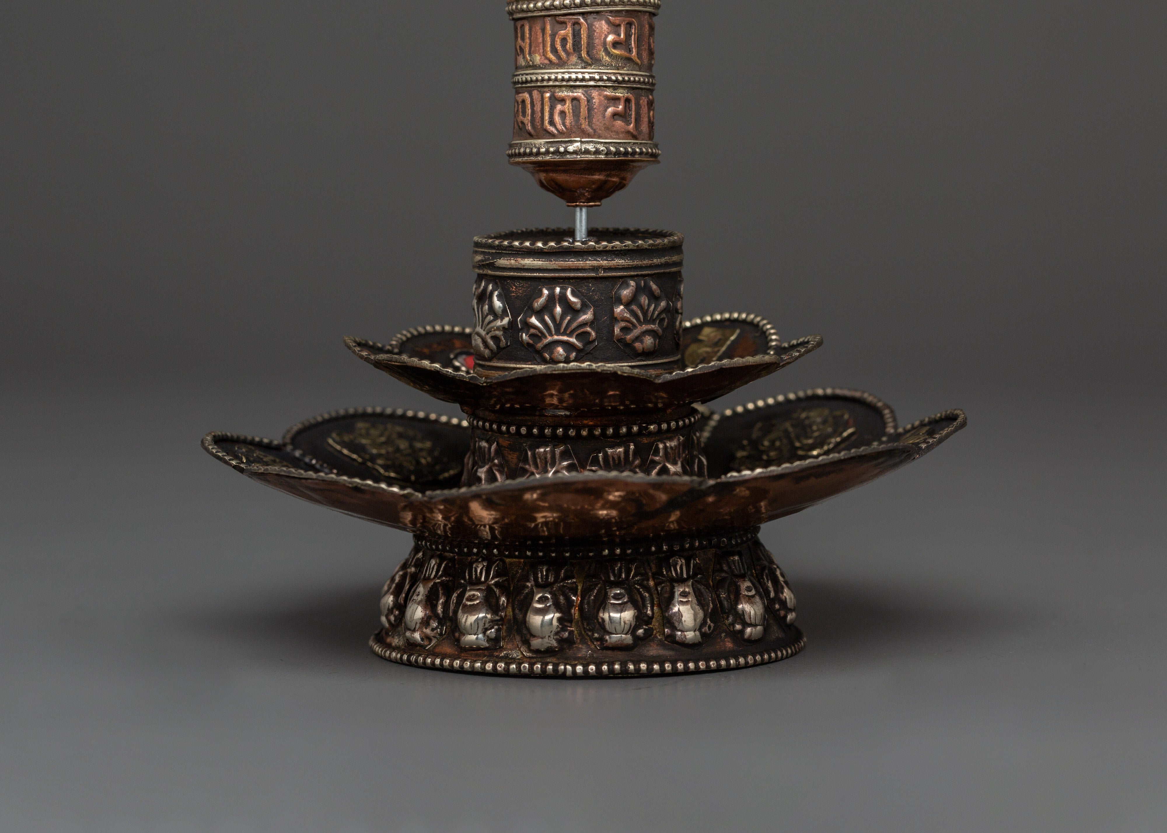 Prayer Wheel Incense Holder | Tibetan Brass Burner with Mantra