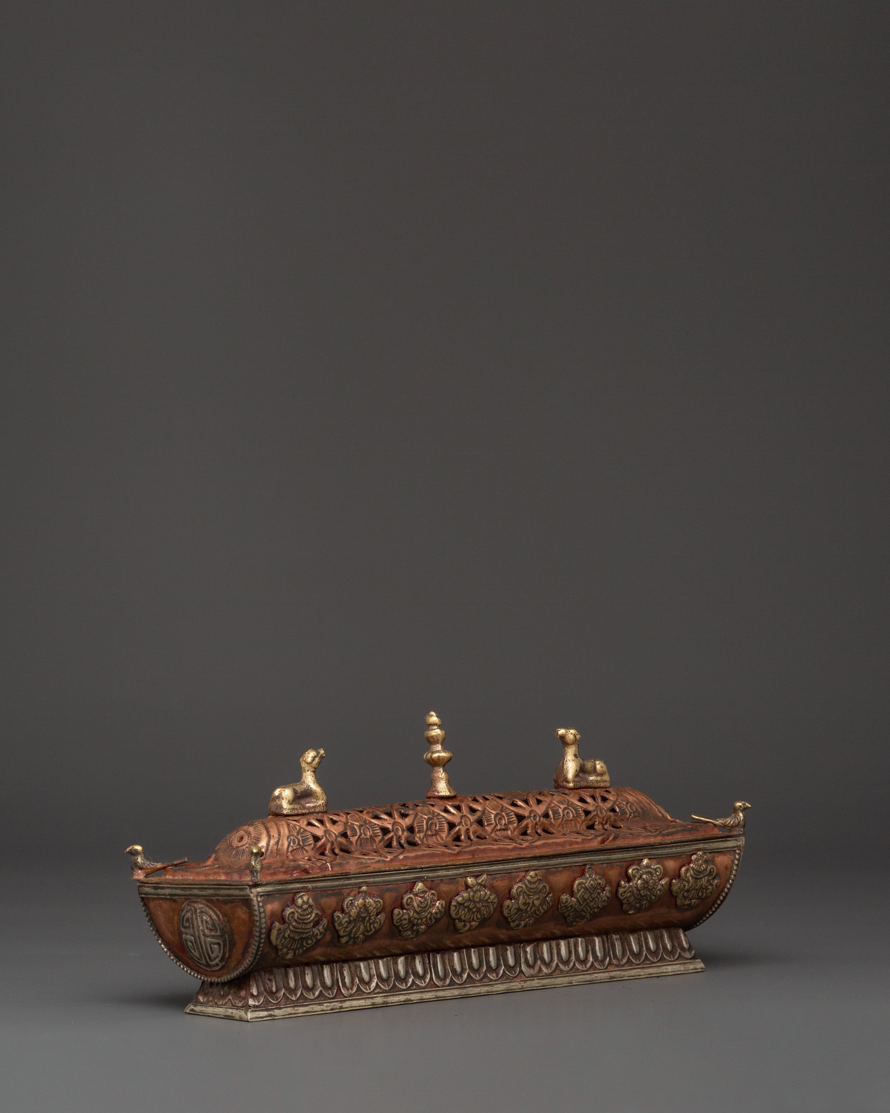 Tibetan Incense Burner with Auspicious Symbols | Brass & Copper