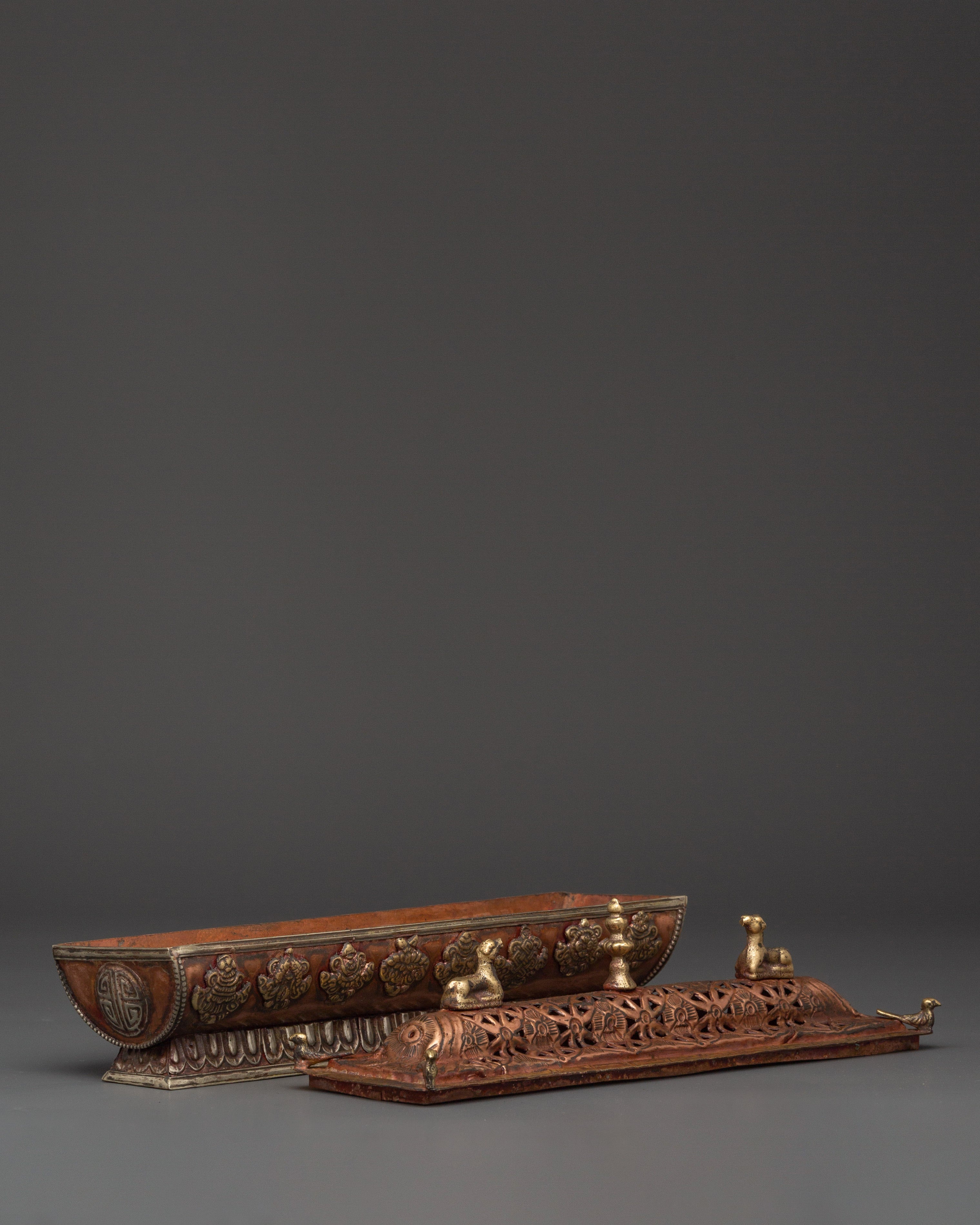 Tibetan Incense Burner with Auspicious Symbols | Brass & Copper