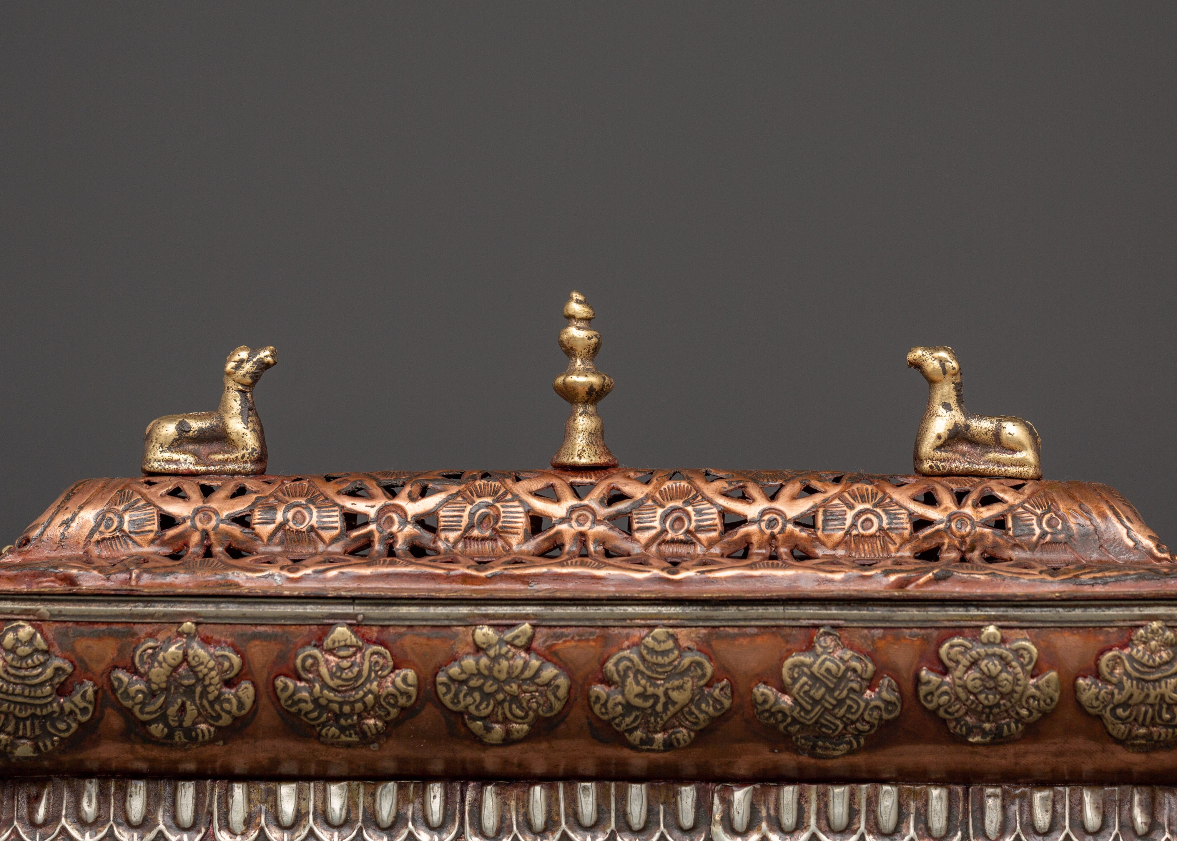 Tibetan Incense Burner with Auspicious Symbols | Brass & Copper