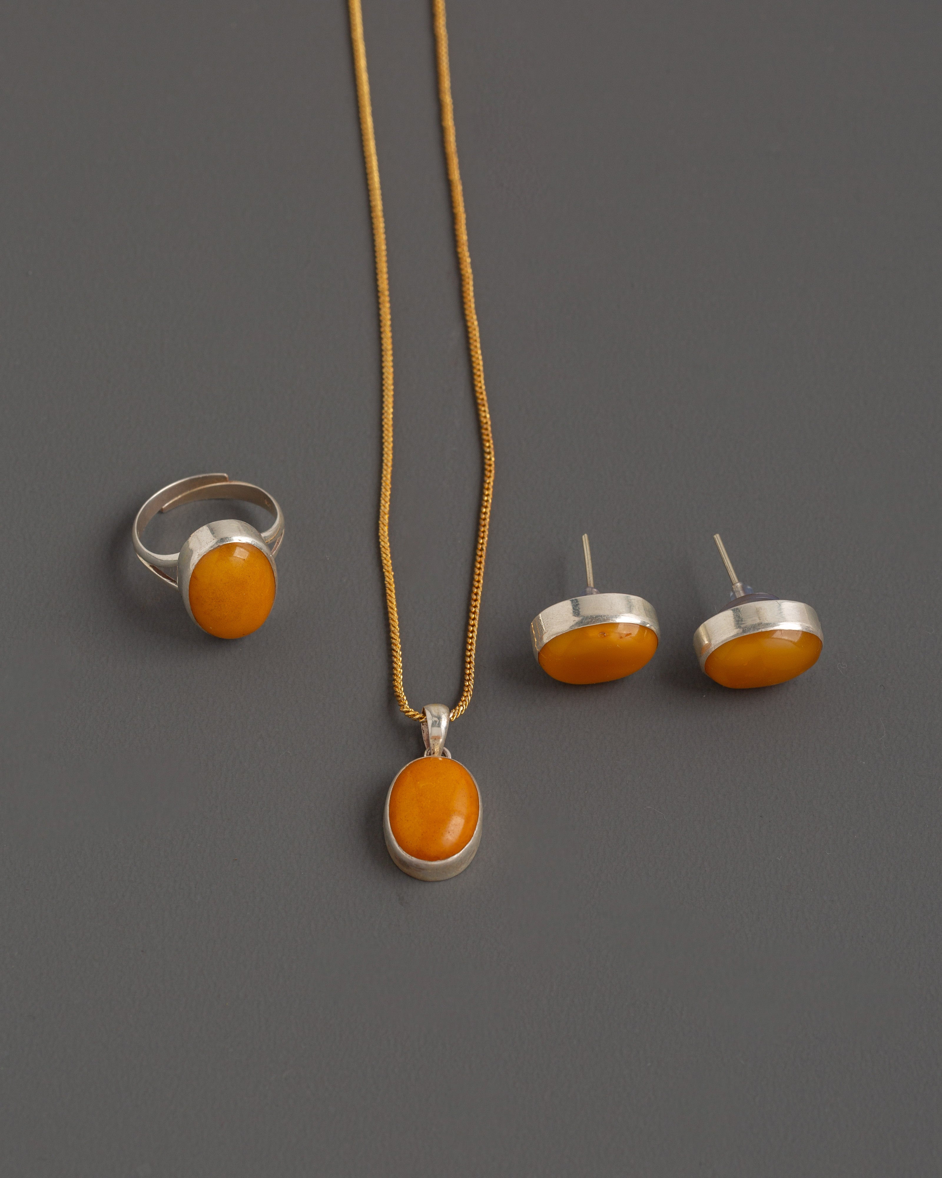 Silver Jewelry Set |  Earring, Locket, and Ring With Stone