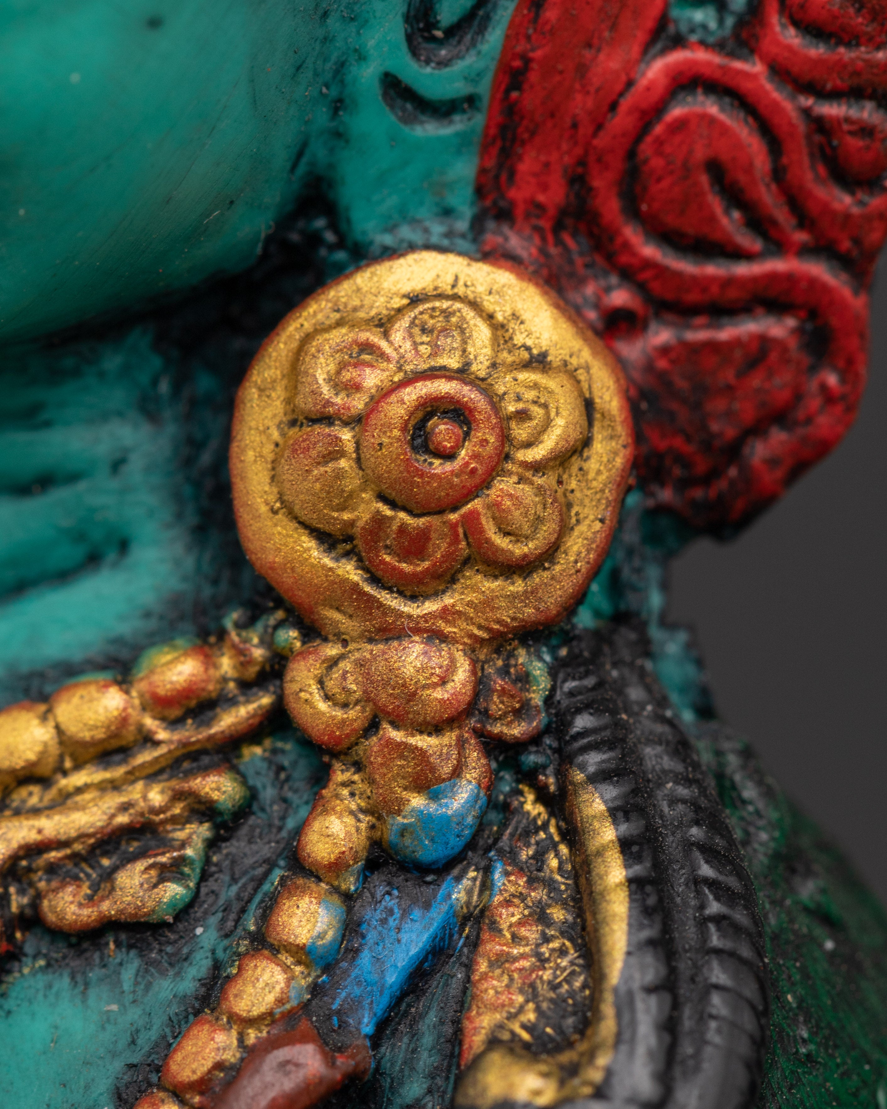 Four Armed Chenrezig with Halo and Throne Base | Tibetan Compassion Deity Sculpture