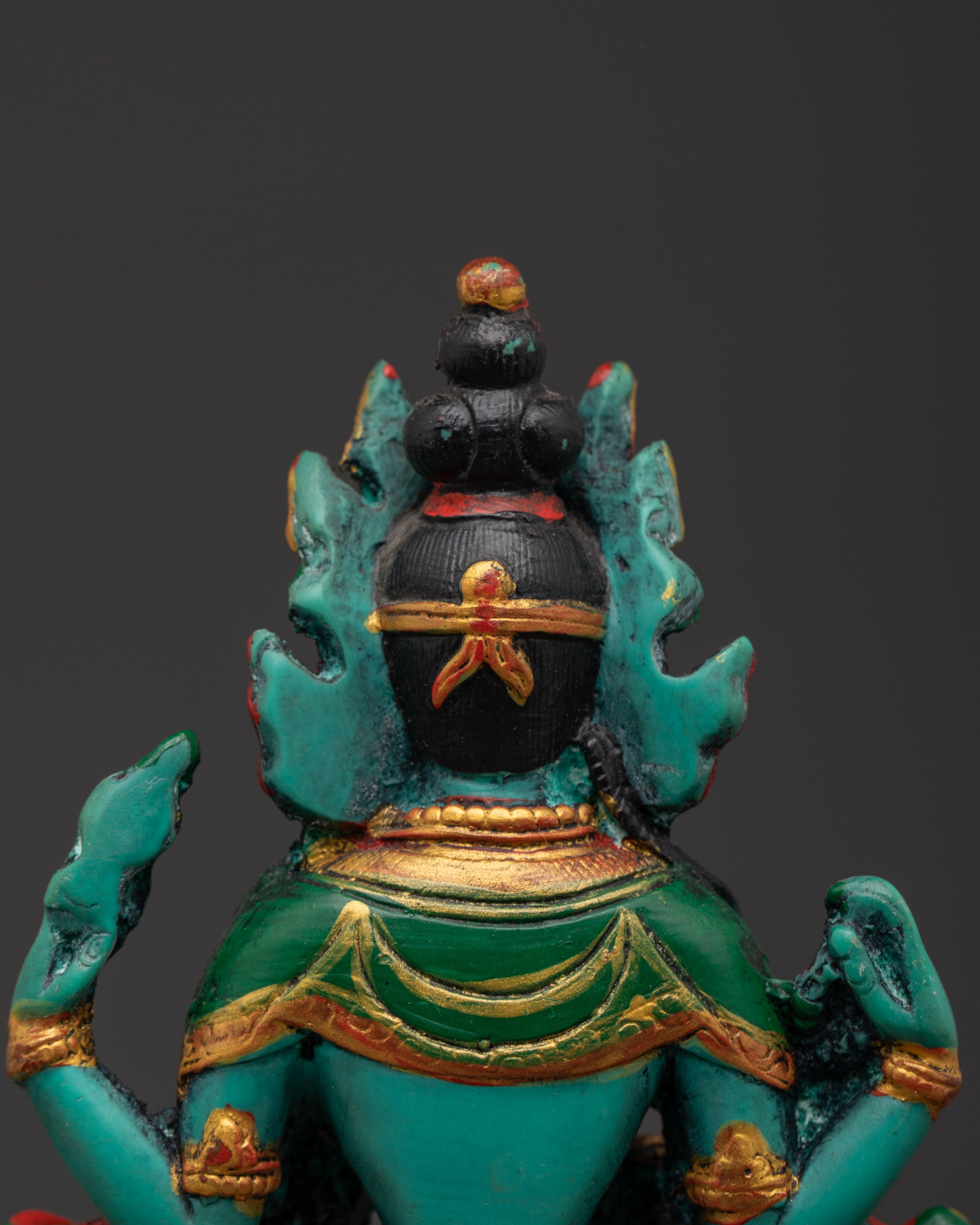 Four Armed Chenrezig with Halo and Throne Base | Tibetan Compassion Deity Sculpture