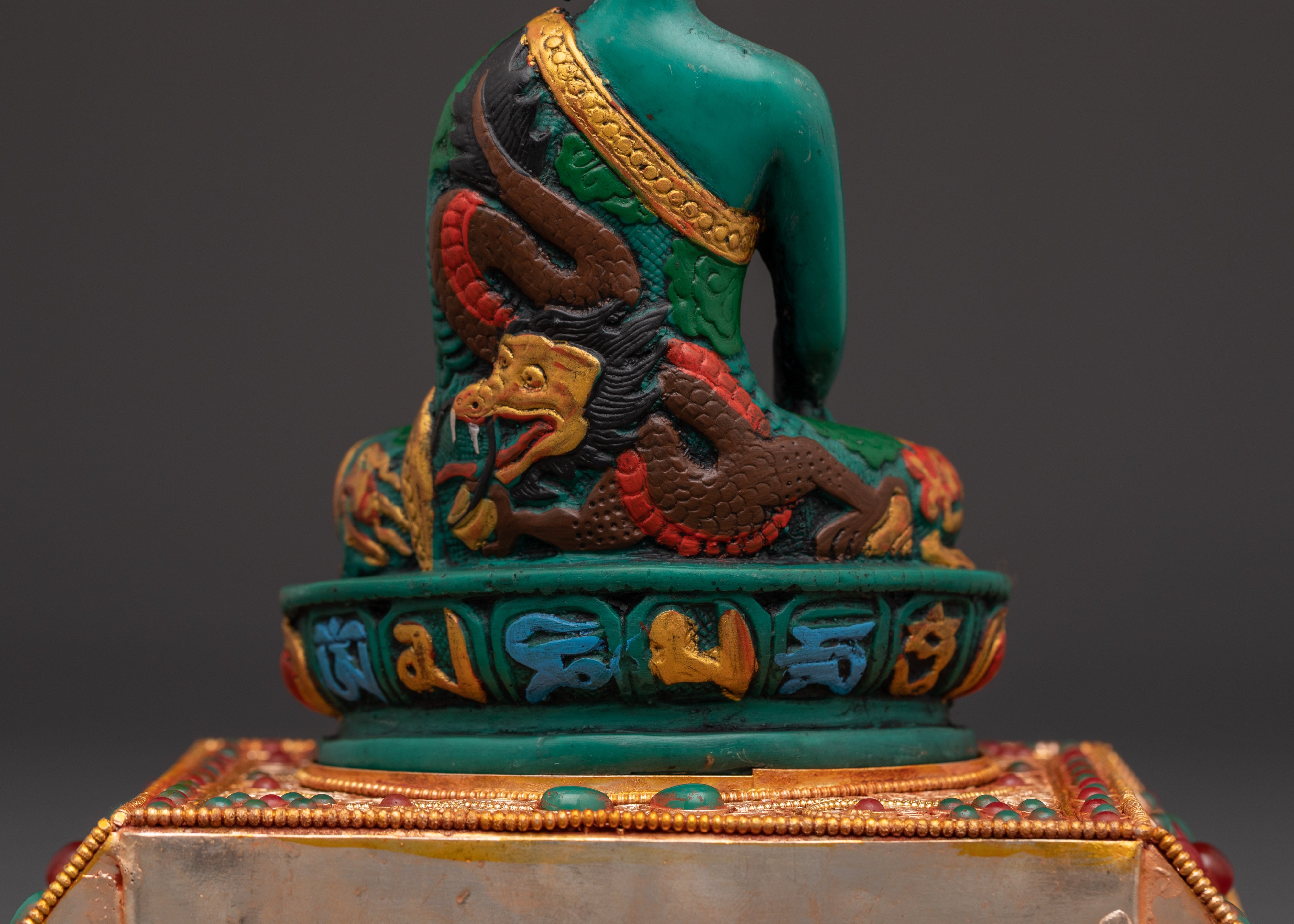 Shakyamuni Buddha Statue on Beautiful Throne | Handcrafted Sacred Sculpture