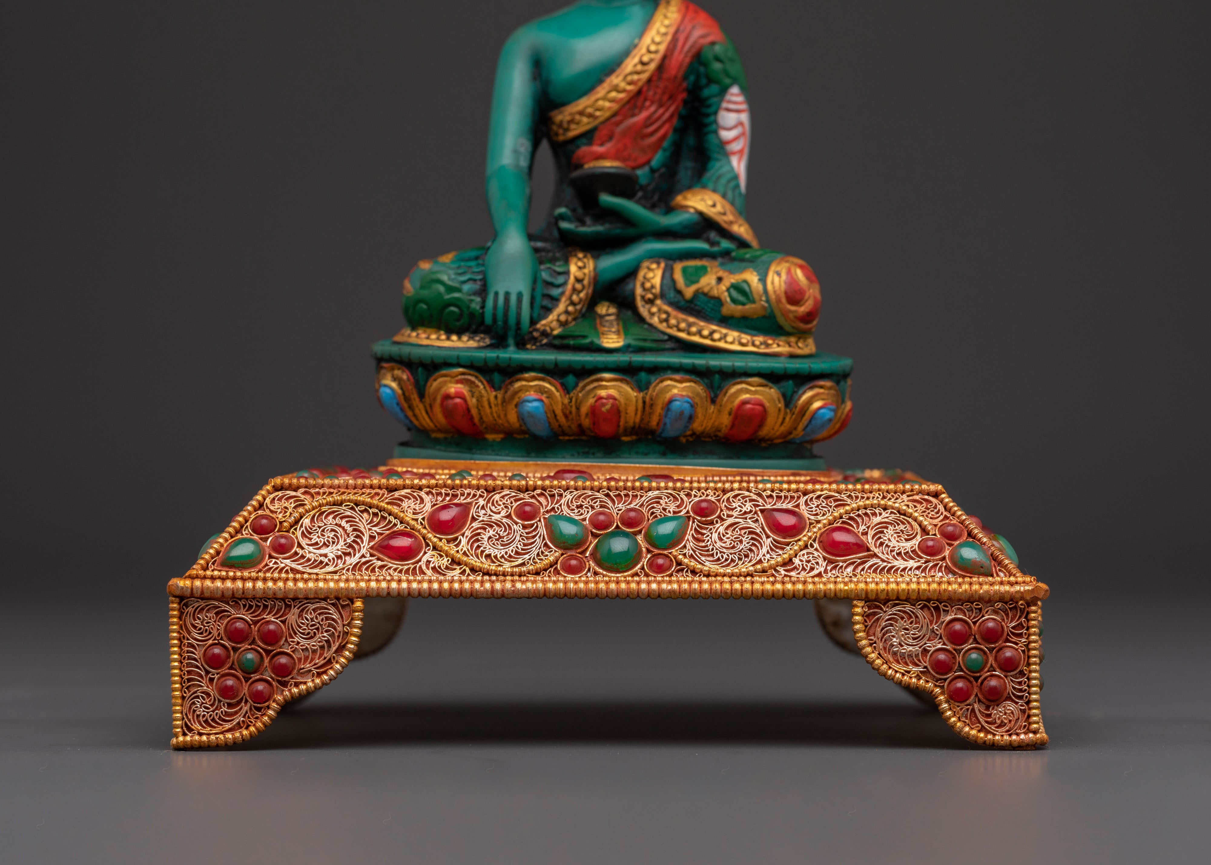 Shakyamuni Buddha Statue on Beautiful Throne | Handcrafted Sacred Sculpture