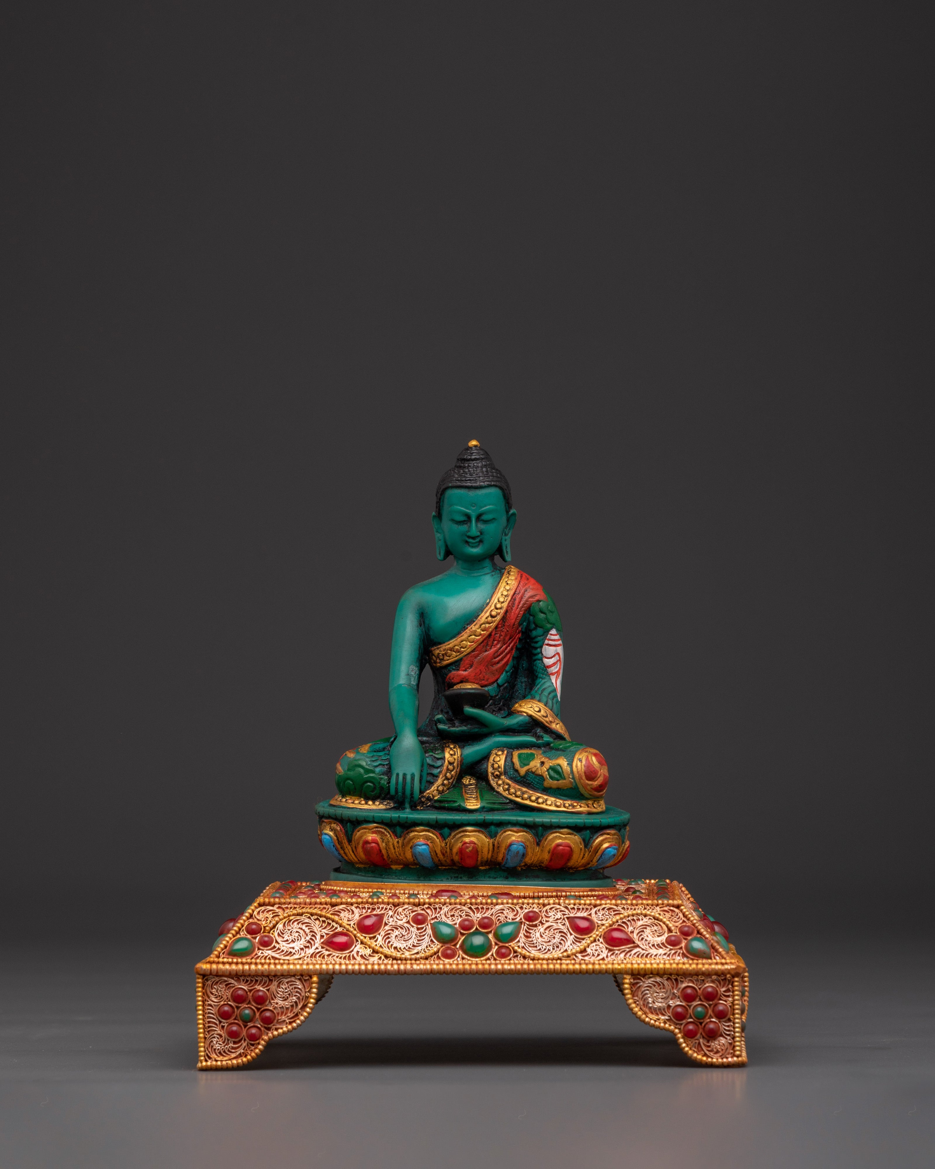 Shakyamuni Buddha Statue on Beautiful Throne | Handcrafted Sacred Sculpture