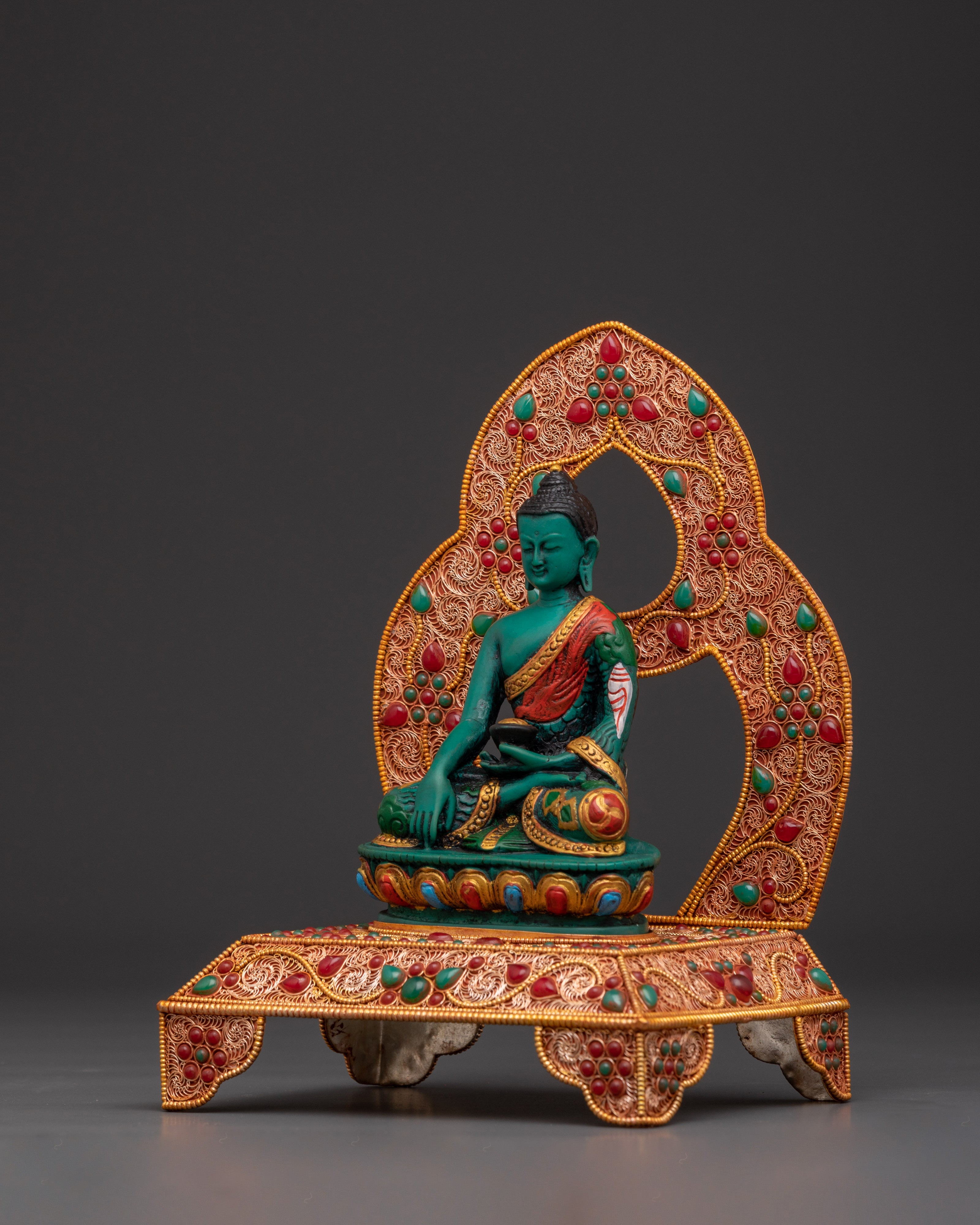 Shakyamuni Buddha Statue on Beautiful Throne | Handcrafted Sacred Sculpture