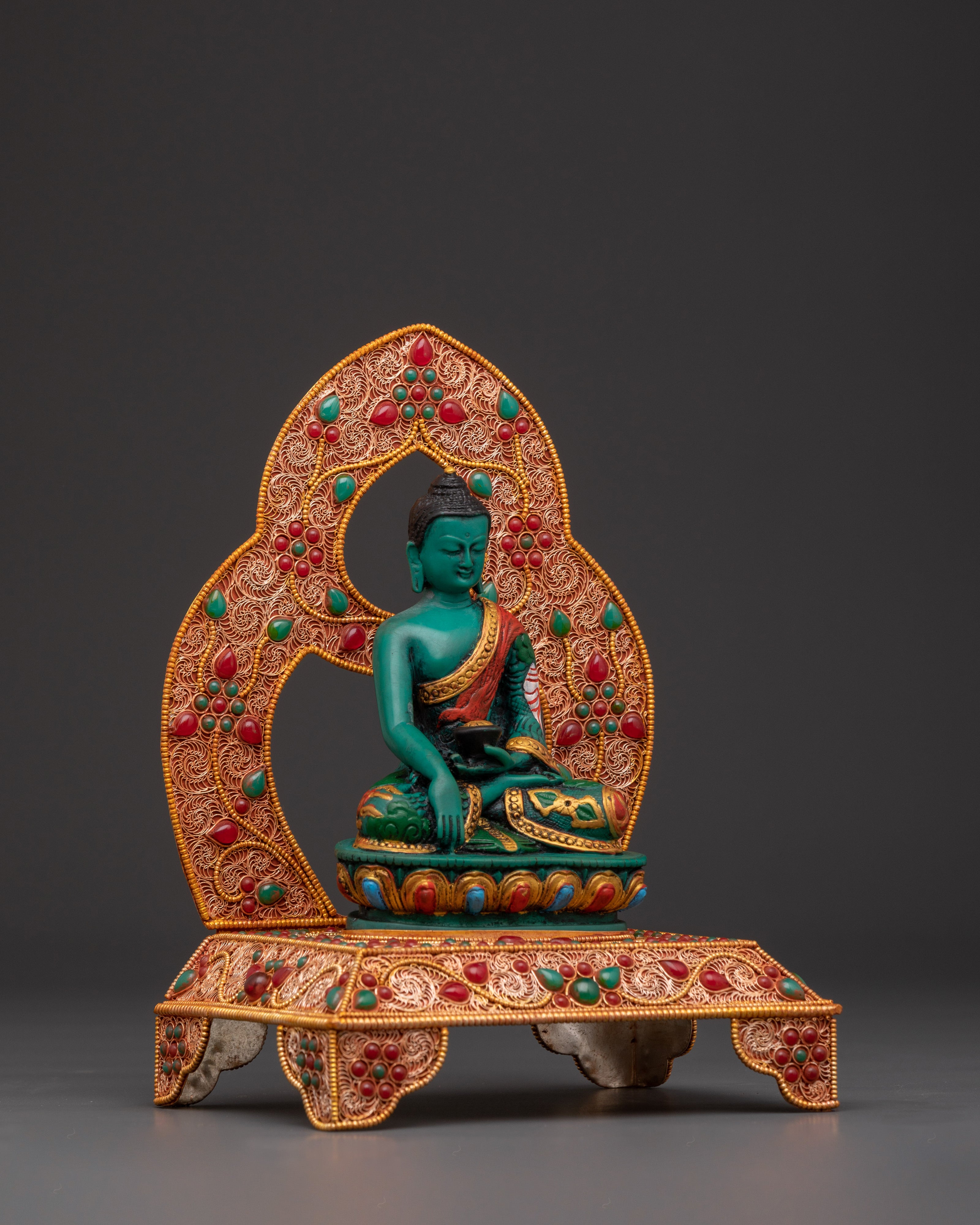 Shakyamuni Buddha Statue on Beautiful Throne | Handcrafted Sacred Sculpture