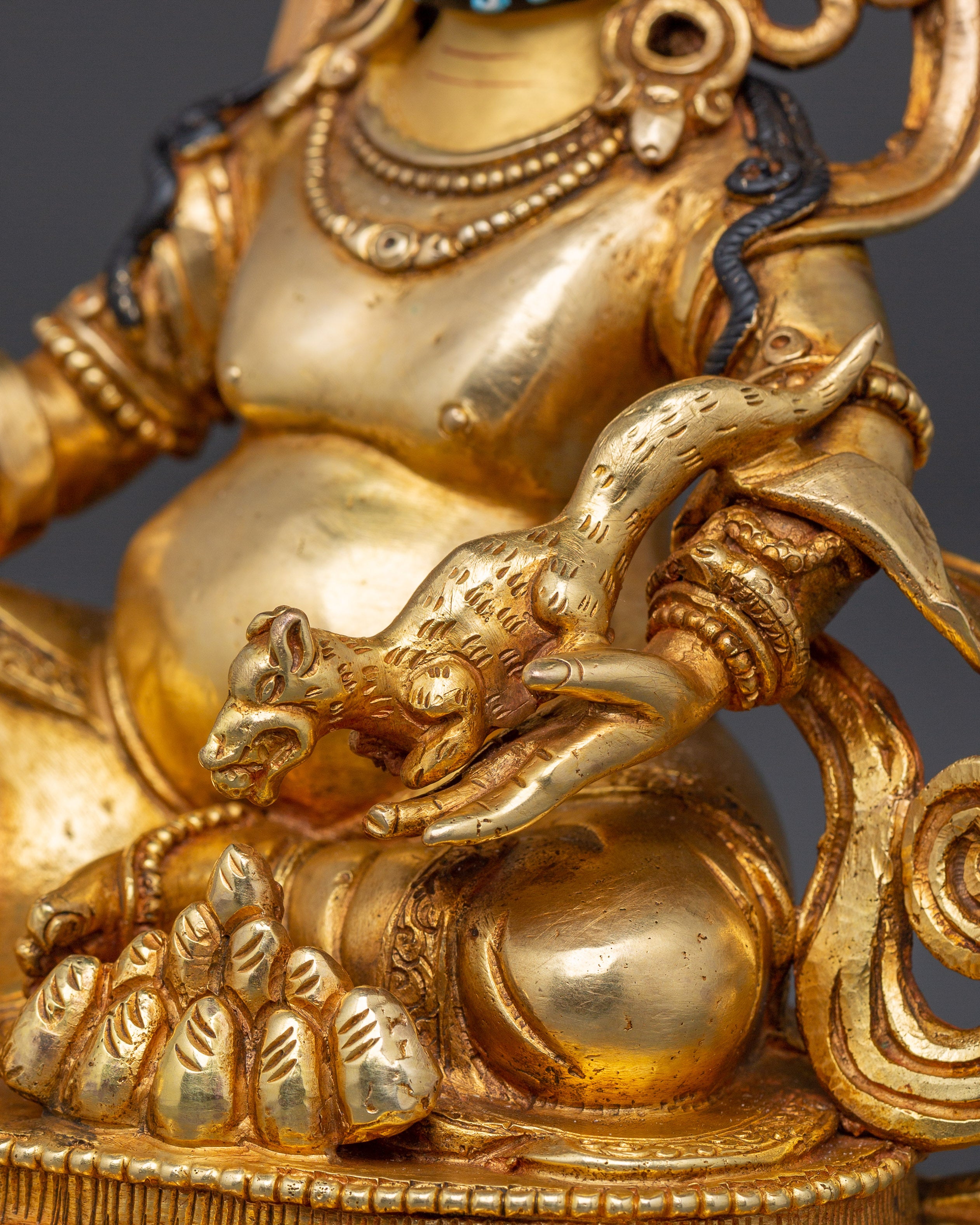 Gold Plated Dzambhala Idol | Copper Body with Gold Plating