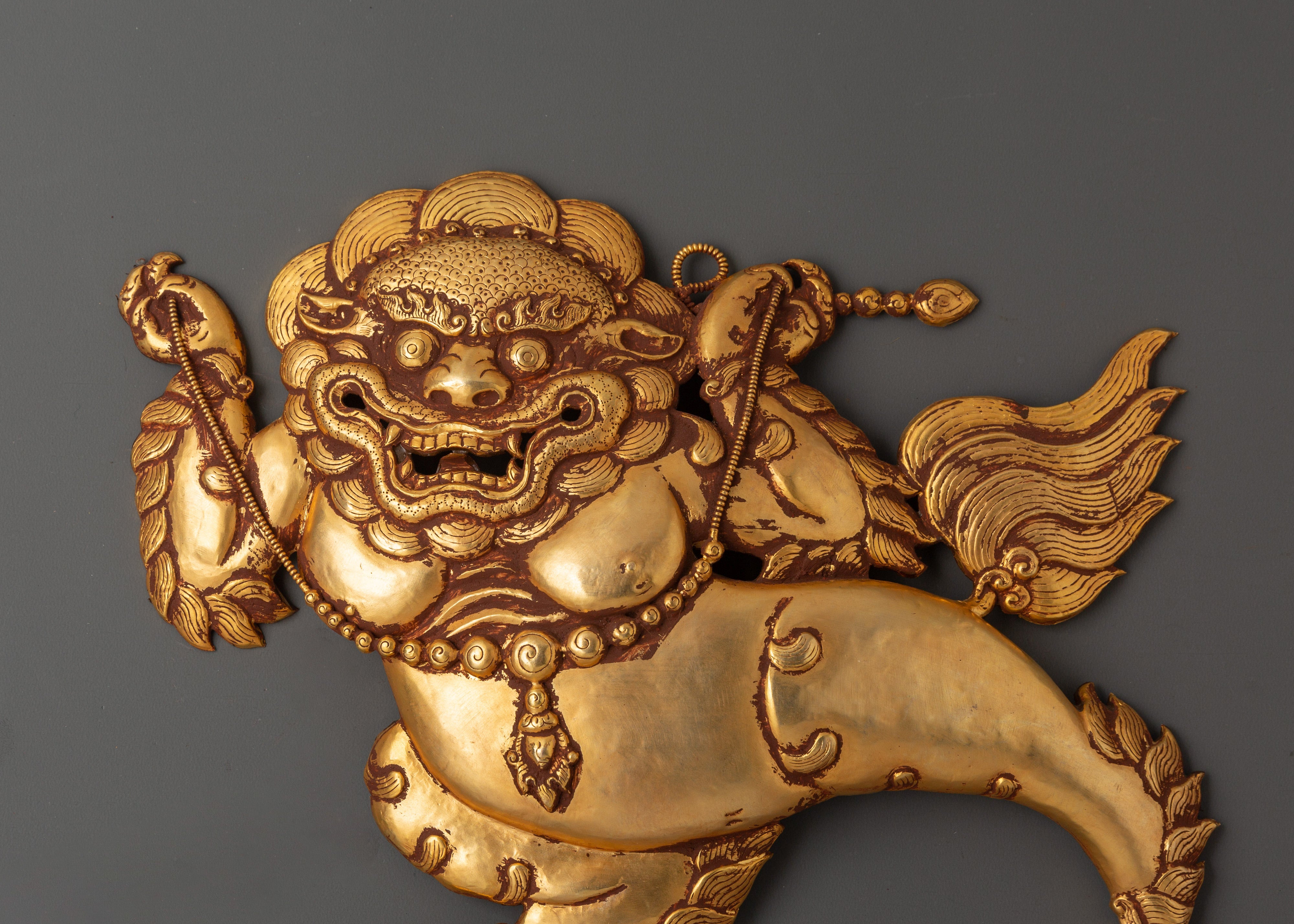 Lion Protector Wall Hanging | Handcrafted Tibetan Guardian Decor