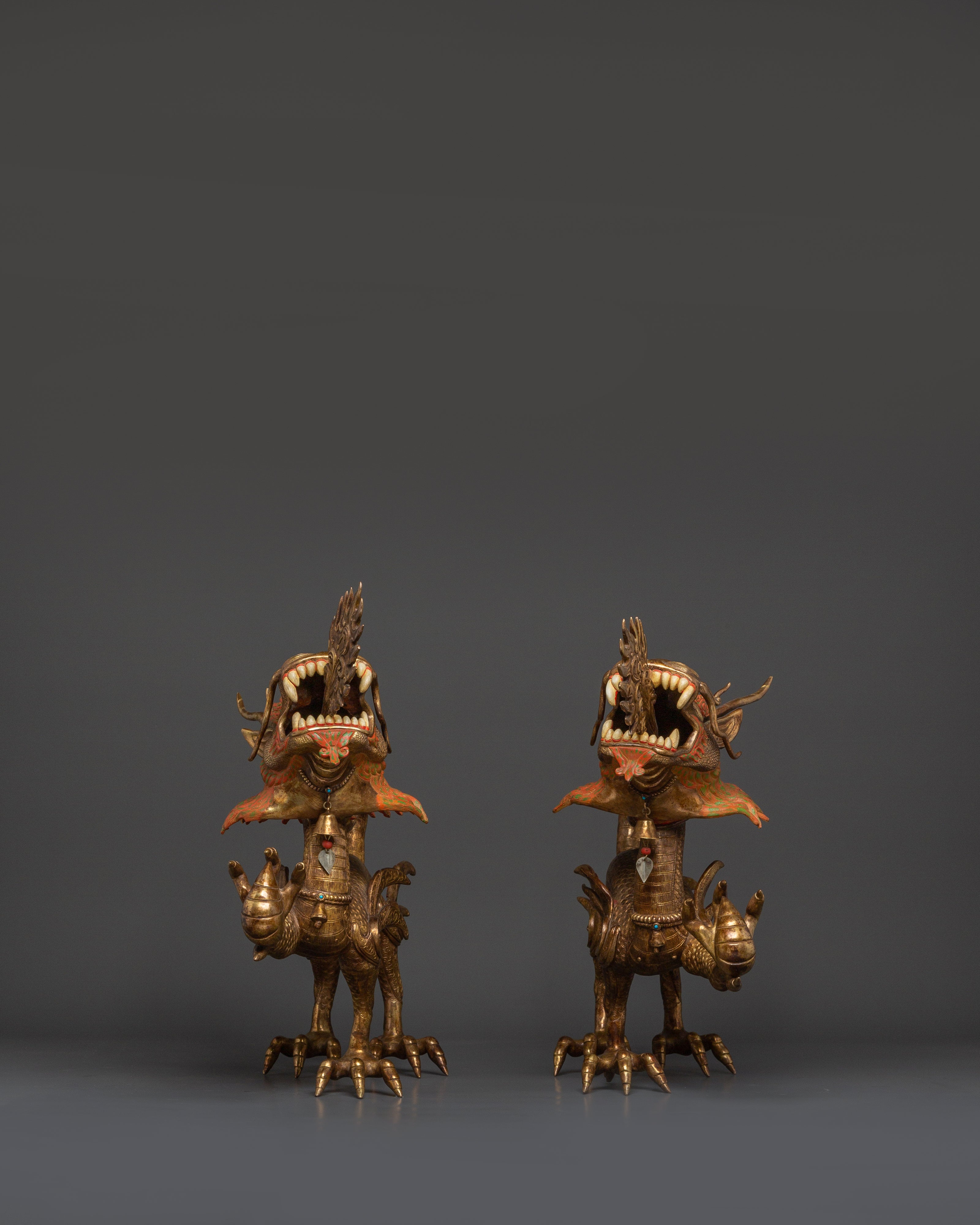 Dual Dragon Guardians Copper Statue Set | Handcrafted Feng Shui Dragon Decor