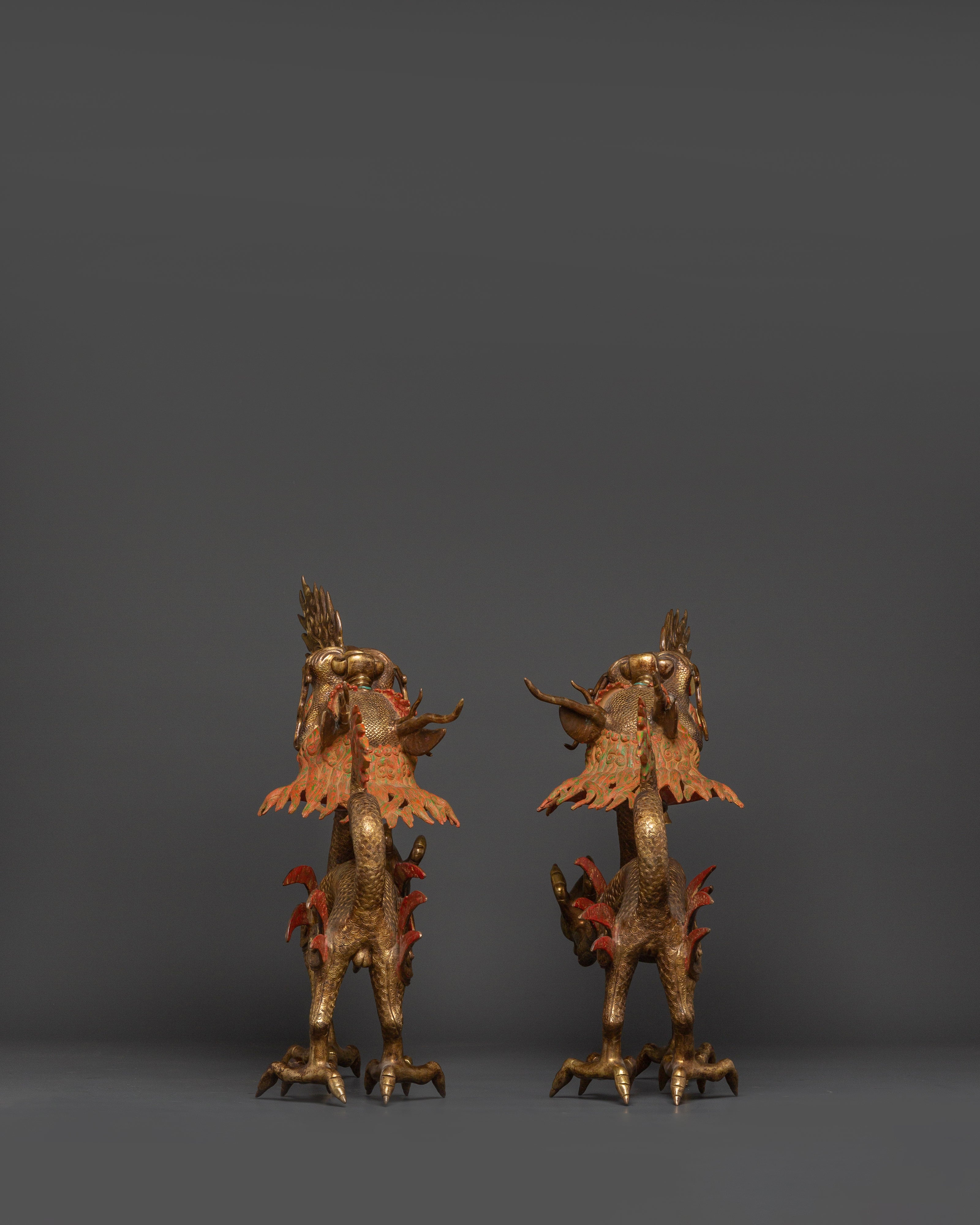 Dual Dragon Guardians Copper Statue Set | Handcrafted Feng Shui Dragon Decor