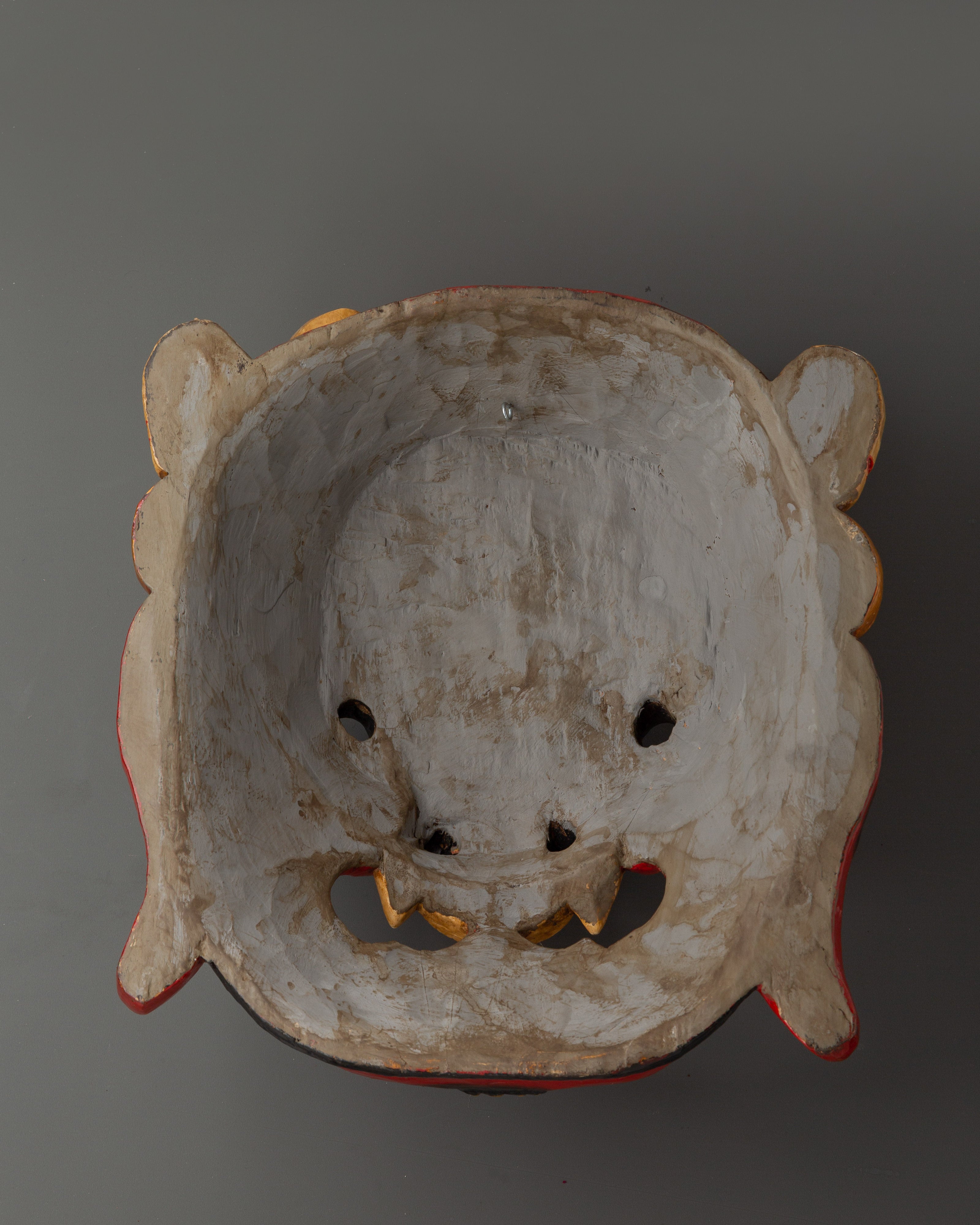 Fierce Mahakala Wall Mask in Bold Painted Wood | Tibetan Guardian Deity