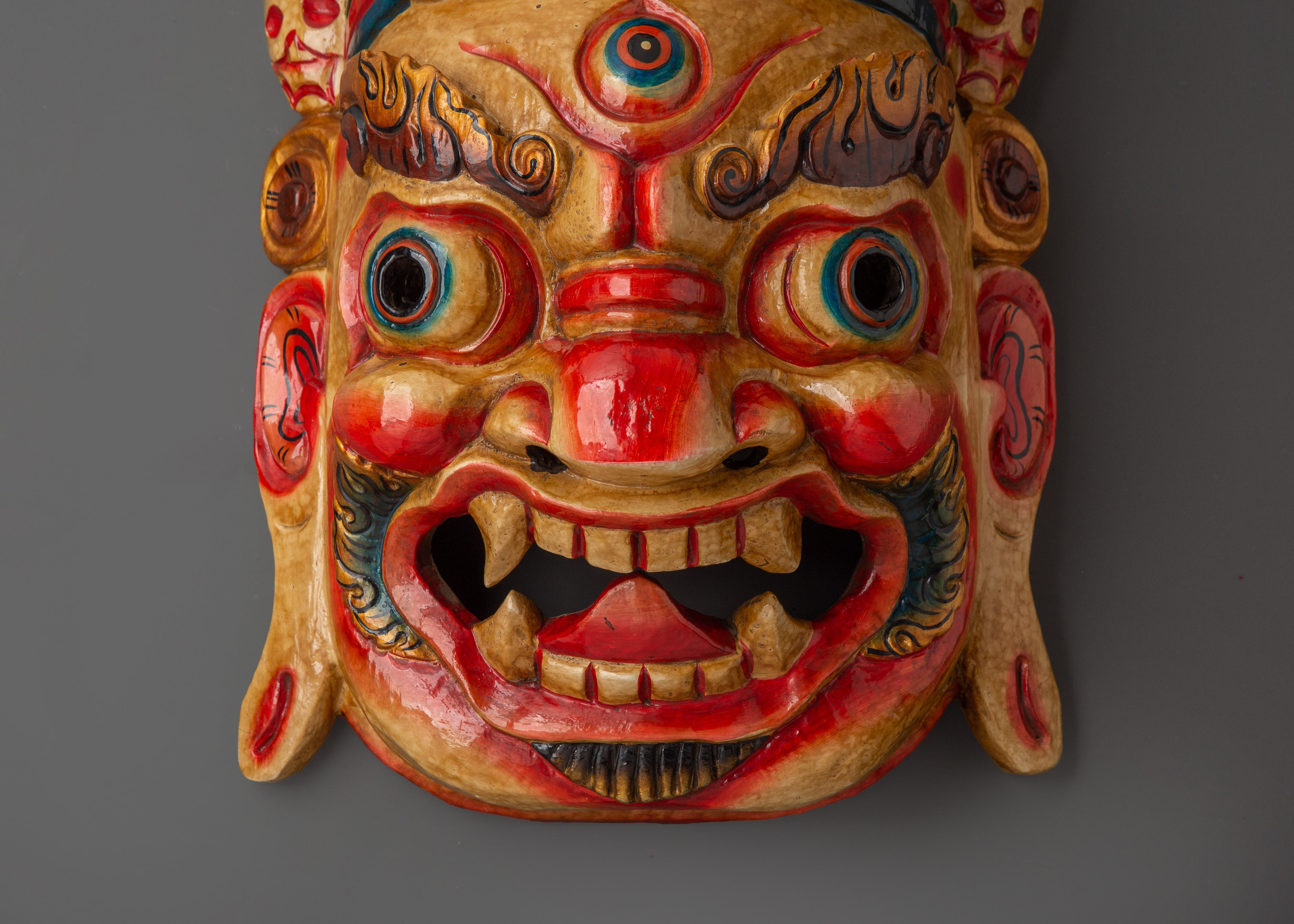 Traditional Tibetan Mask | Handcrafted Wood and Acrylic Painted Ritual Mask